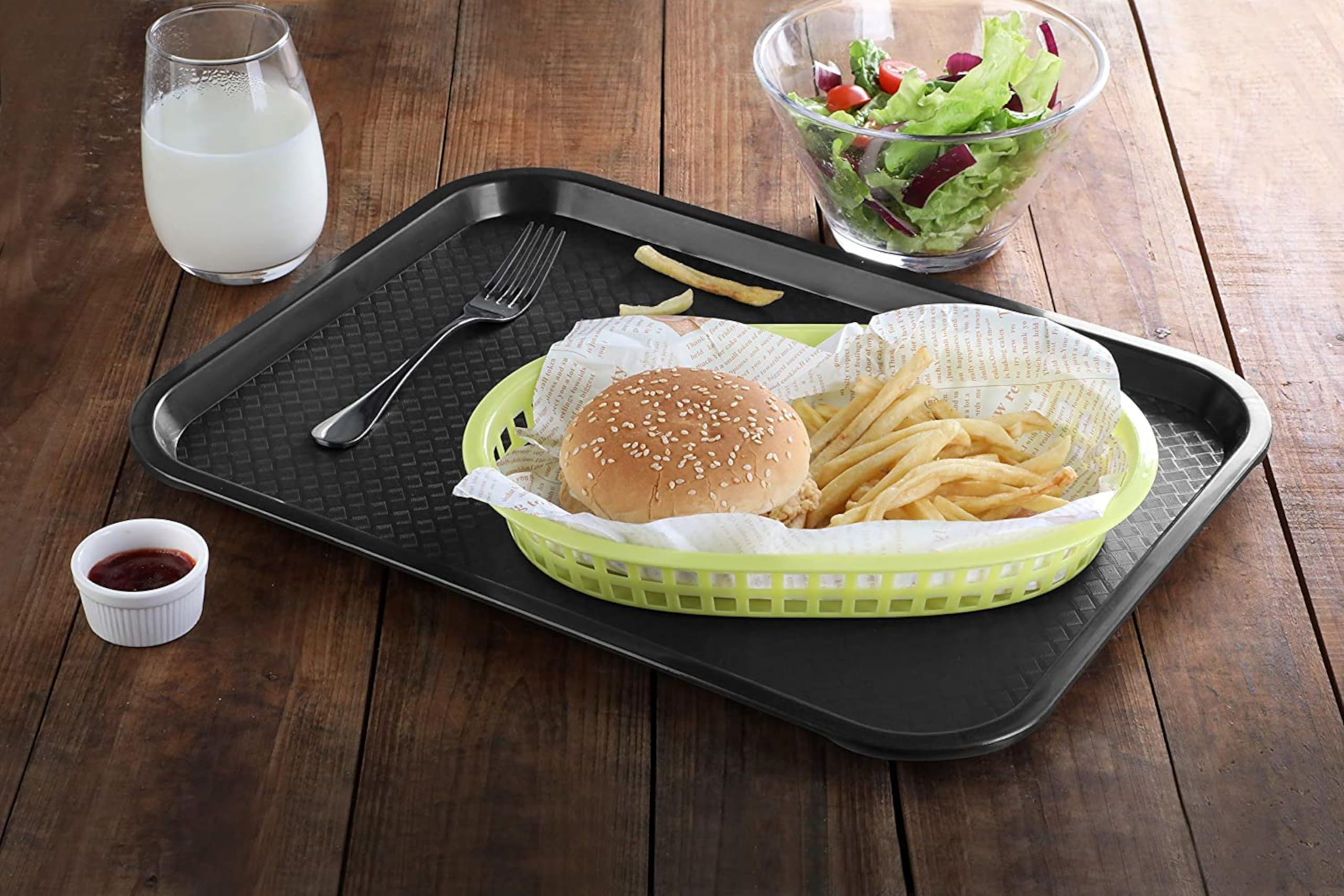 aro Lot de 6 plateaux de service rectangulaires en polypropylène - Noir - 46 x 36 x 2,2 cm