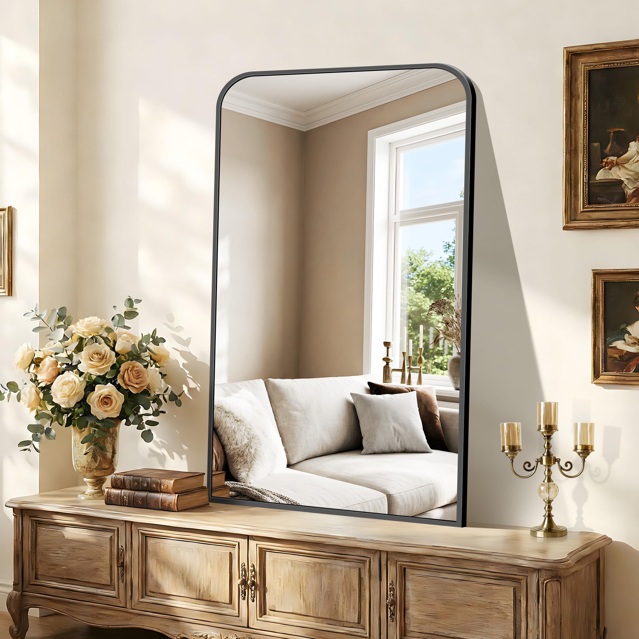 Bathroom Mirror 30x50 inch Black Rectangle Wall Mounted Mirror with Thin Frame Bathroom Vanity Mirrors for Over Sink