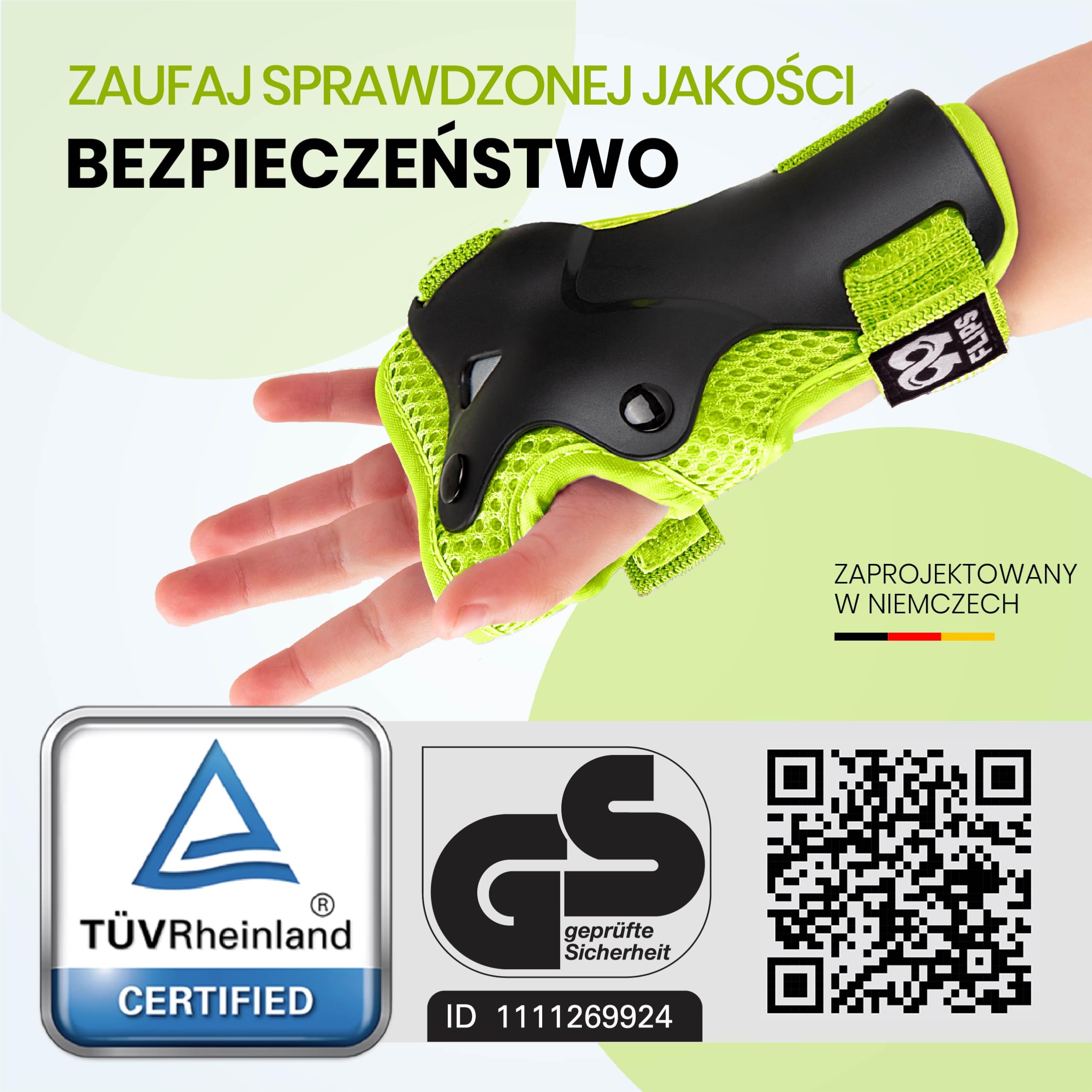 99FLIPS FLASH Zielone Ochraniacze dla Dzieci S/M Zestaw 6 el Nakolanniki Nałokietniki i Ochraniacze na Nadgarstki na Rolki