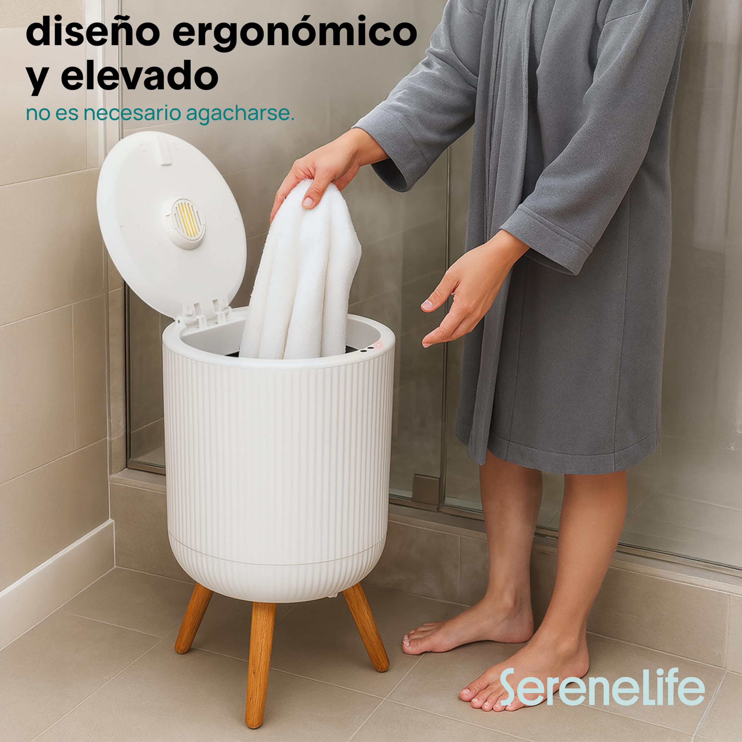 SereneLife calentador de toallas independiente, Con piernas para baño y spa, Capacidad de 12L, Temporizador integrado, Discos de aroma e indicador LED