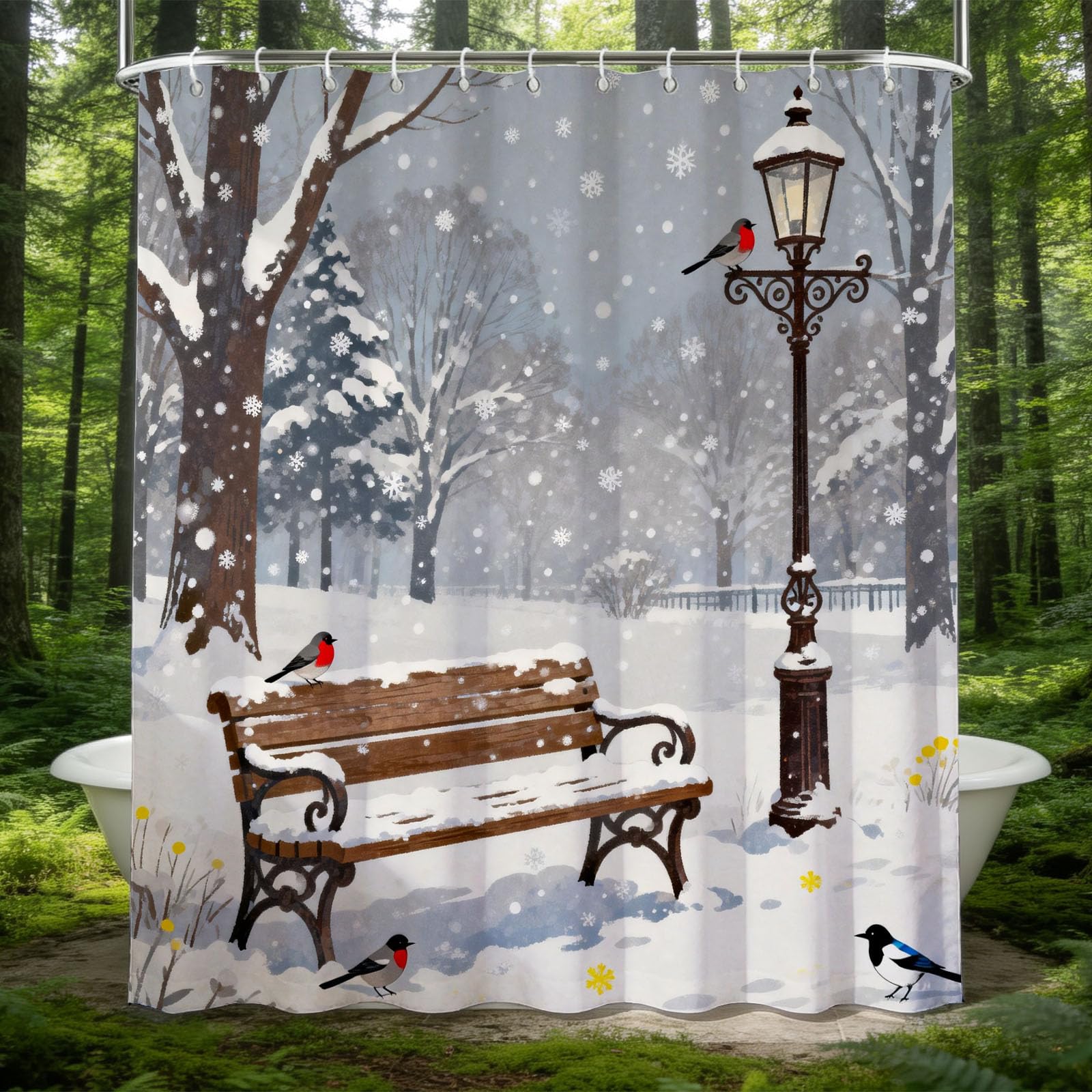 Hongduo 3D Winter Snow Scenery Shower Curtain for Stalls Bathtubs Snowscape Bathroom Decor Shower Curtain Set Polyester Fabric Waterproof 180x200cm/71X79 Inch with Hooks