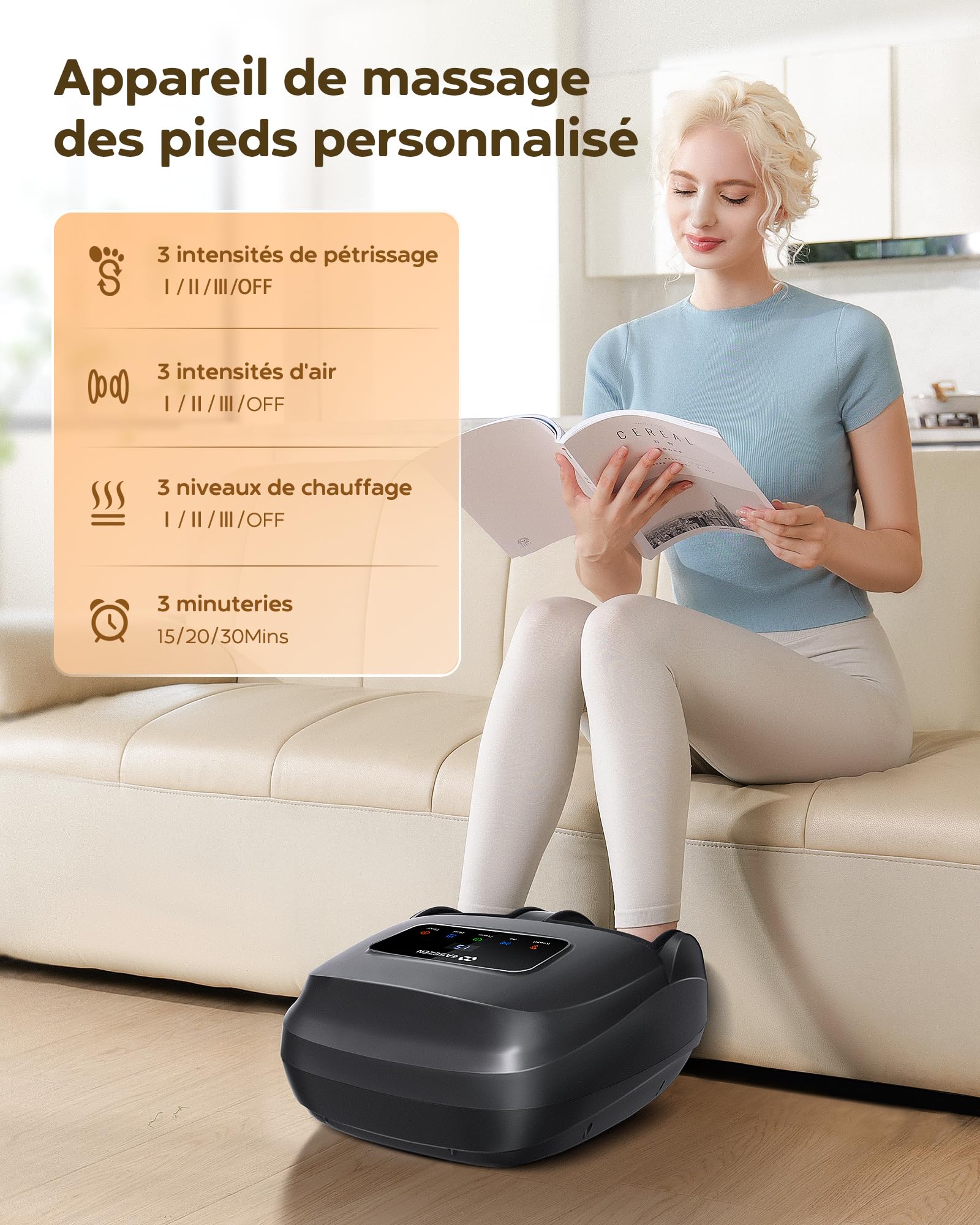 EaseZen Massage Pied Shiatsu, 2026 Masseur Pieds Professionnel avec Télécommande et Écran LCD, Cadeau Anniversaire pour Femmes/Maman/Papa, Jusqu'à la Pointure 48