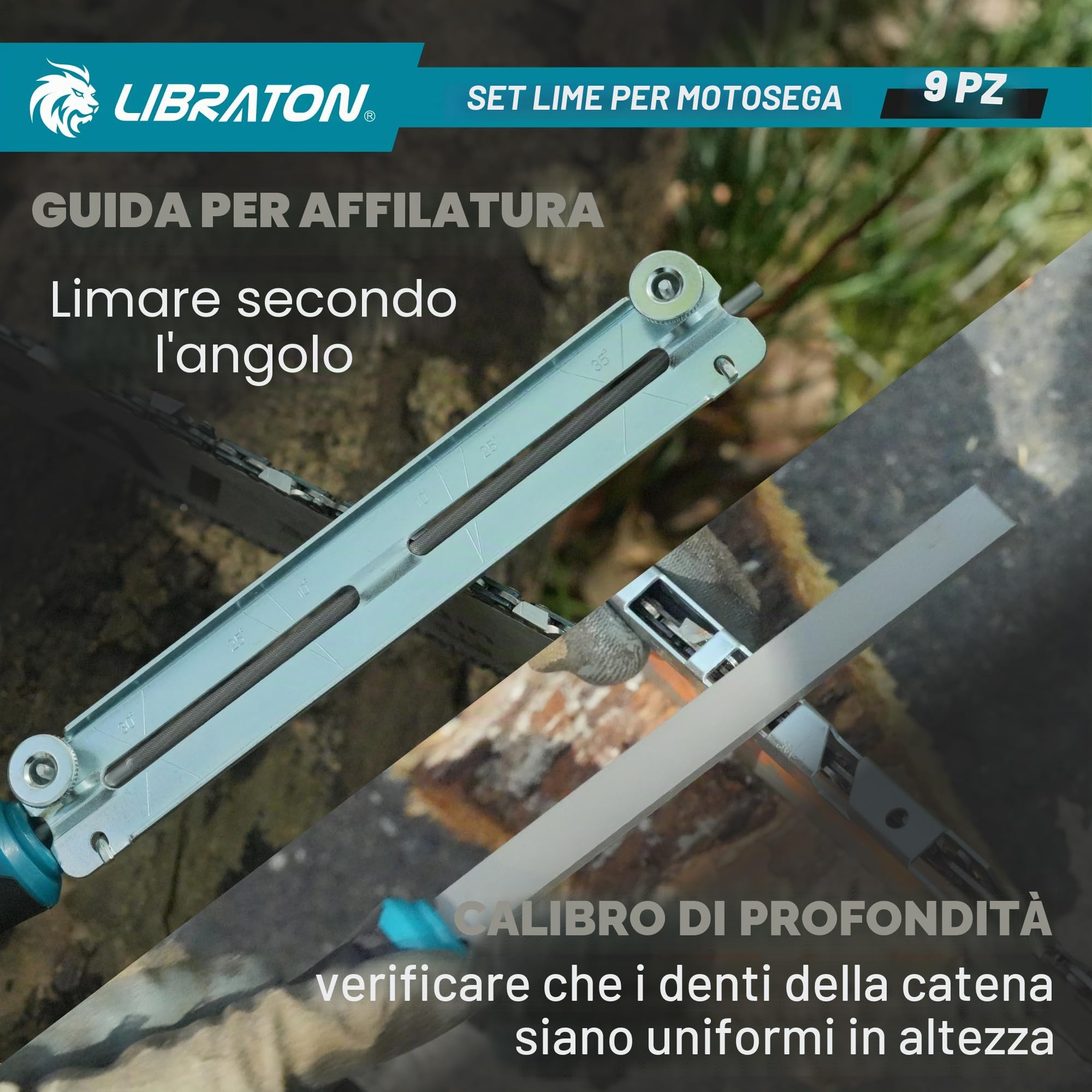 Set di lima per motosega LIBRATON, lima da 4 mm, 4,8 mm, 5,6 mm per affilatura motosega, affilatore per motosega, lima per catena di motosega rotonda, lima piatta da 15 cm, calibrato di profondità