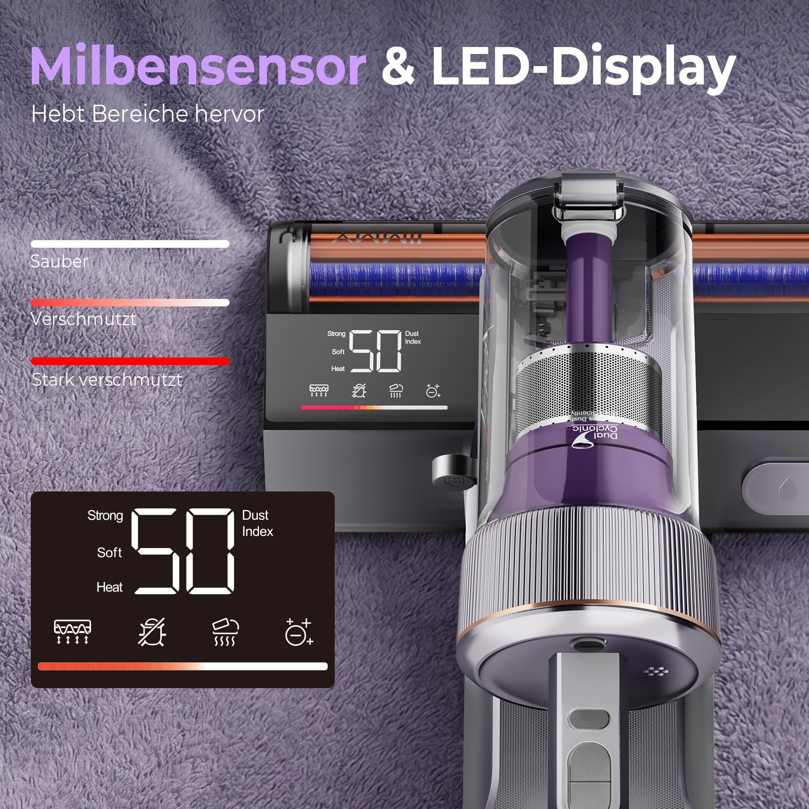 Jimmy BX8 Pro Milbensauger 600W 17kPa UV-C Desinfektion 65°C Graphen-Heiztechnologie Echtzeit-Display
