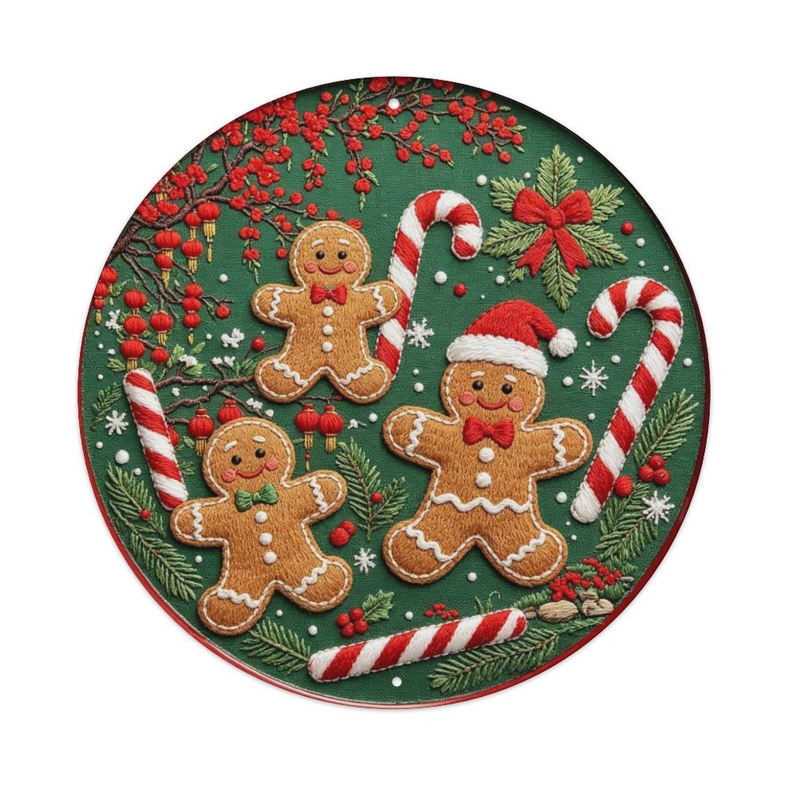 Christmas Gingerbread Man Embroidery Metal Tin Sign Plaque