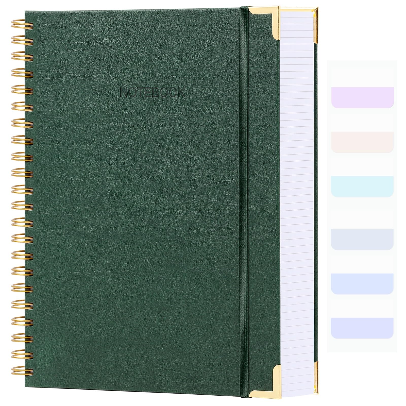 Graph Paper Notebook, 8.5" x 11" Spiral Notebook, 300 Page Hardcover Graphing Notebook for School, Leather Notebooks for Work, Engineering, Thick Large A4 Grid Notebook, 5 Squares, 24Pcs Tabs, Green