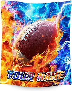 Football Blanket Personalized Sports Blankets Gifts for Boys Adults - Flannel Soft Throws for Team 4 Sizes