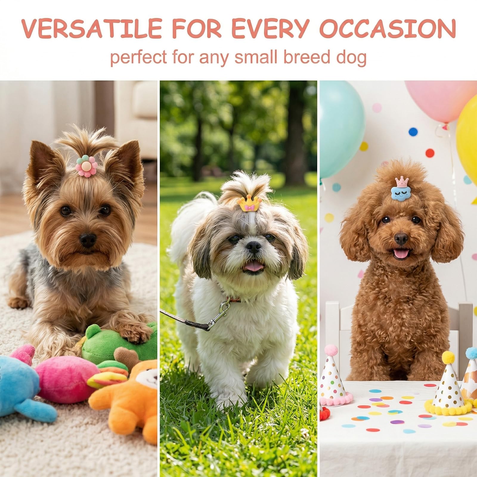 30 Pezzi Accessori per Animali Domestici, Fiocchi per Cani & Elastici per Cani, Papillon Cane con Corona Arcobaleno e Fiori per Cani Piccoli e Gatti