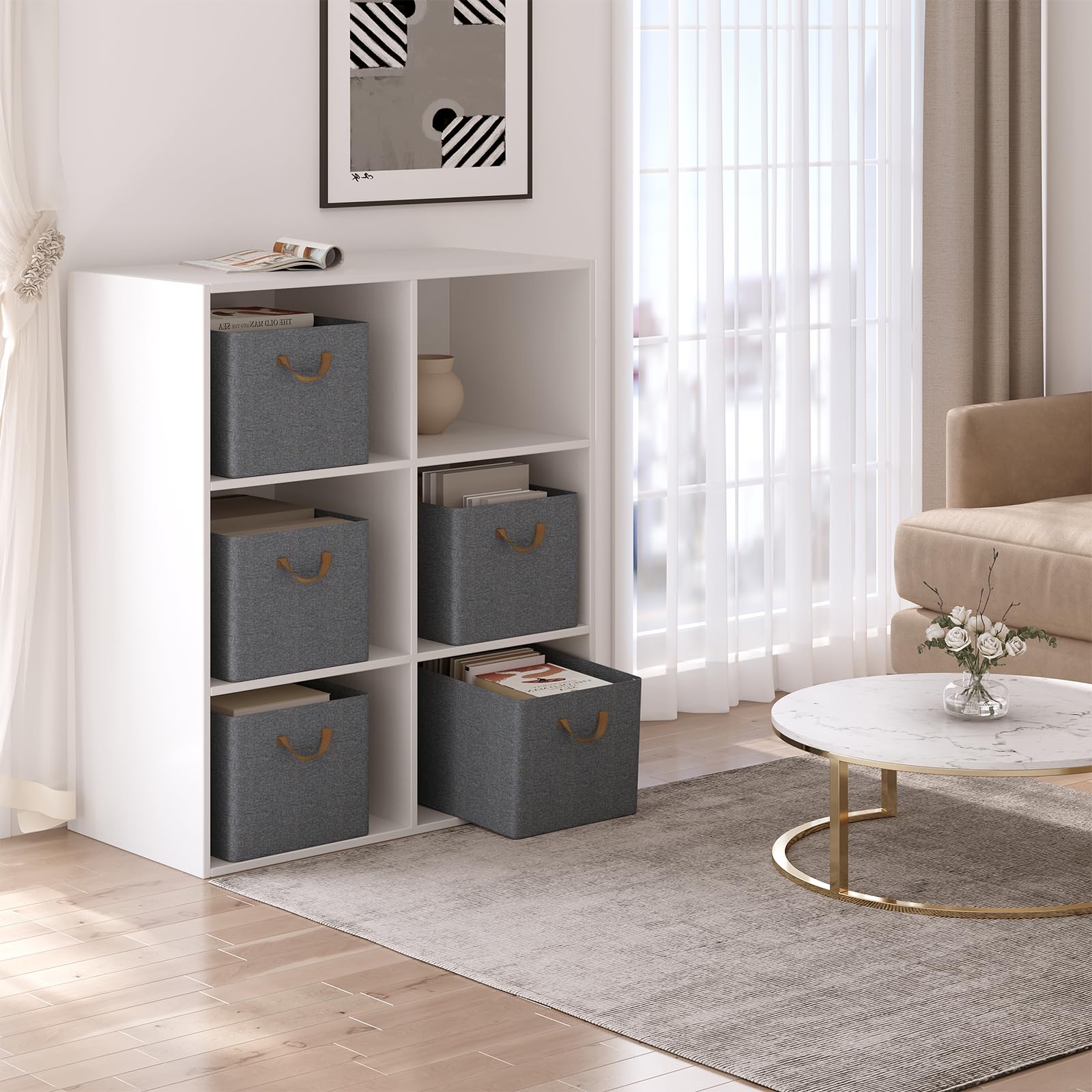 WOLTU Set di 5 Scatole Portaoggetti Pieghevoli, Scatole Portaoggetti Pieghevoli in Tessuto con Manici, per Vestiti e Giocattoli, Grigio, 42x32x26 cm