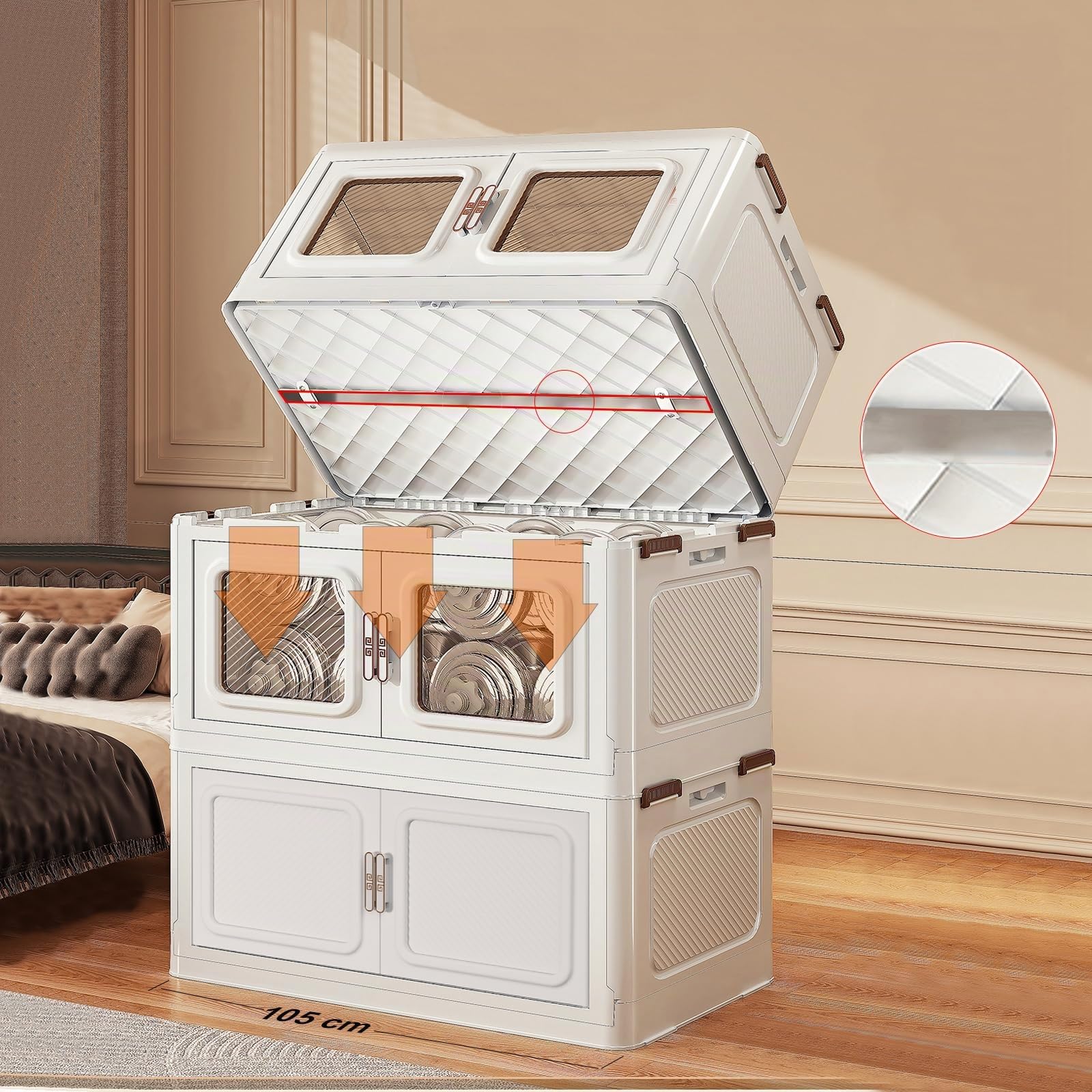 MECOLOR 104cm Kleiderschrank Organizer mit 6 Rollen - Stapelbare Kunststoff-Garderobe mit Magnetischen Türen, Aufbewahrungsbox (104-T1)