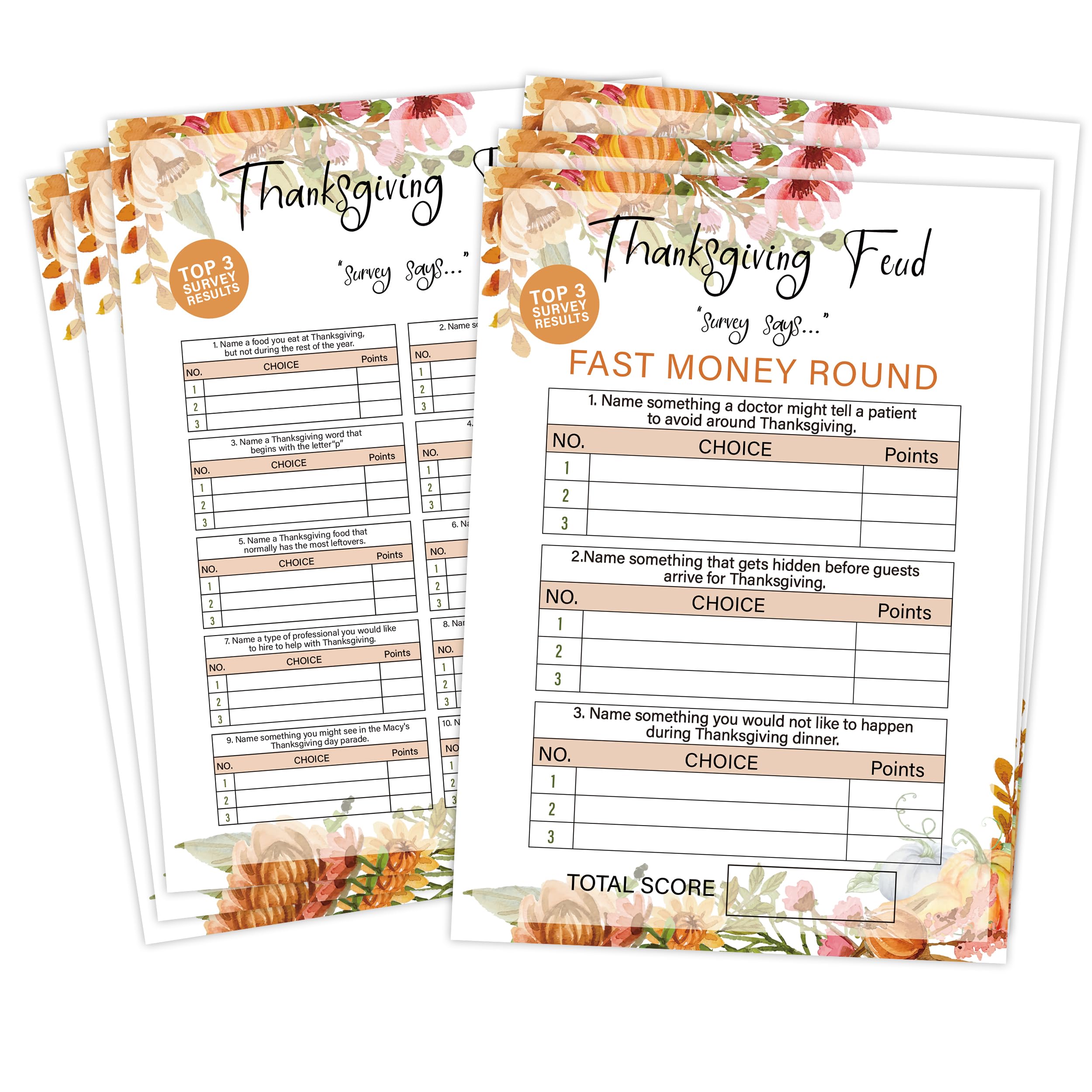 Fall Winter Friendly Feud Game - Thanksgiving Party Game For Adults With Family Feud Style Question Cards