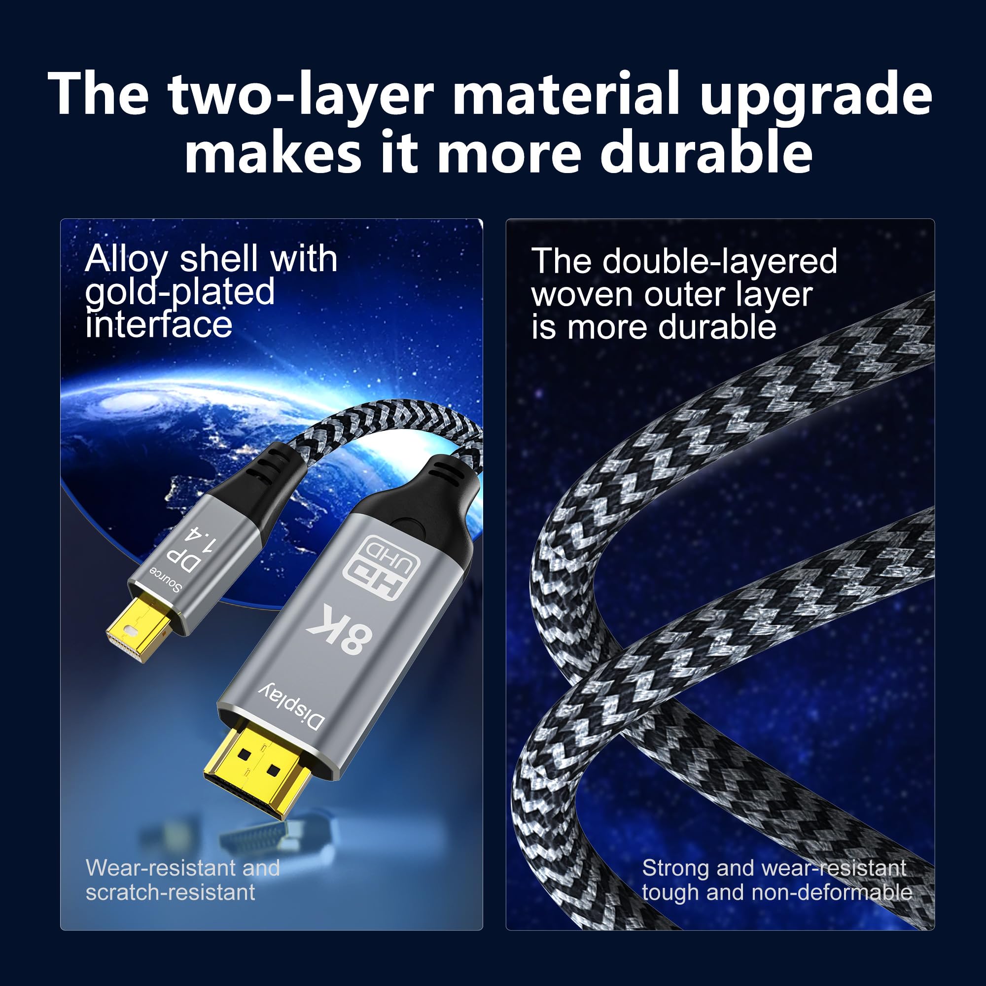 YIWENTEC 8K Mini DisplayPort to HDMI Cable Mini DP to HDMI 2.1 Supports 8K@60Hz 4K@120Hz HDR Aluminum Shell (1M)