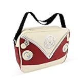 VW Collection - Volkswagen Shoulder Travel Messenger Bag with VW T1 Bus Campervan Motif (Bus Front/Red)