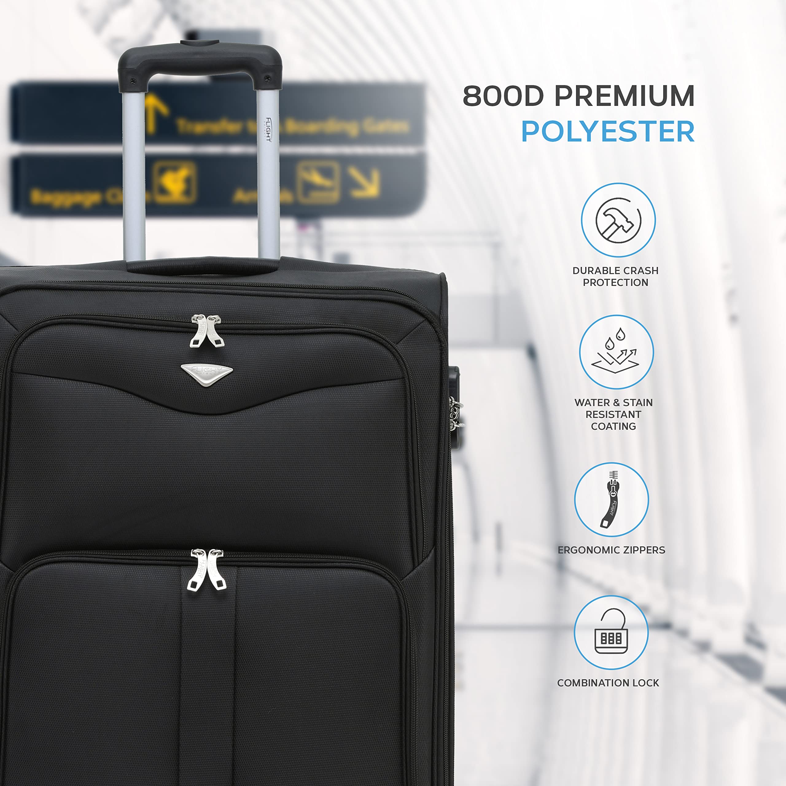 Flight Knight Lightweight 4 Wheel 800D Soft Case Suitcases Anti Crack Cabin & Hold Luggage Options Approved for Over 100 Airlines Including easyJet, BA & Many More!