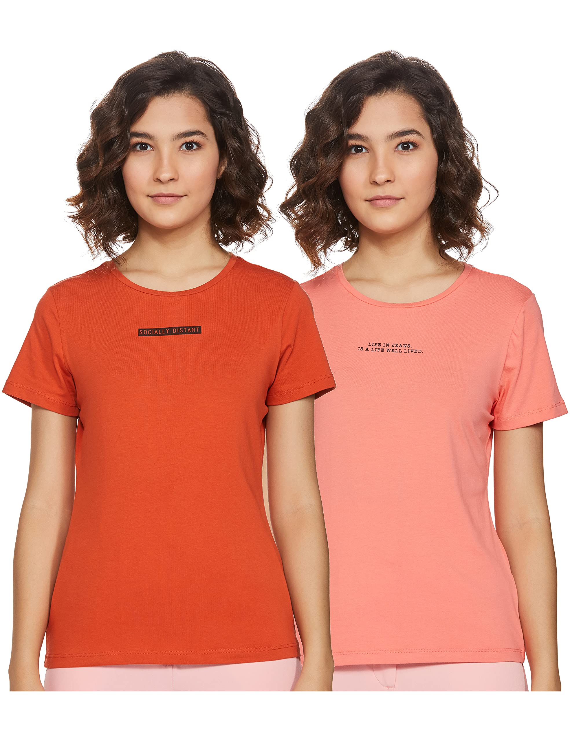 Amazon Brand - INKASTWomen's Cotton Regular Fit T-Shirt (Pack of 2)