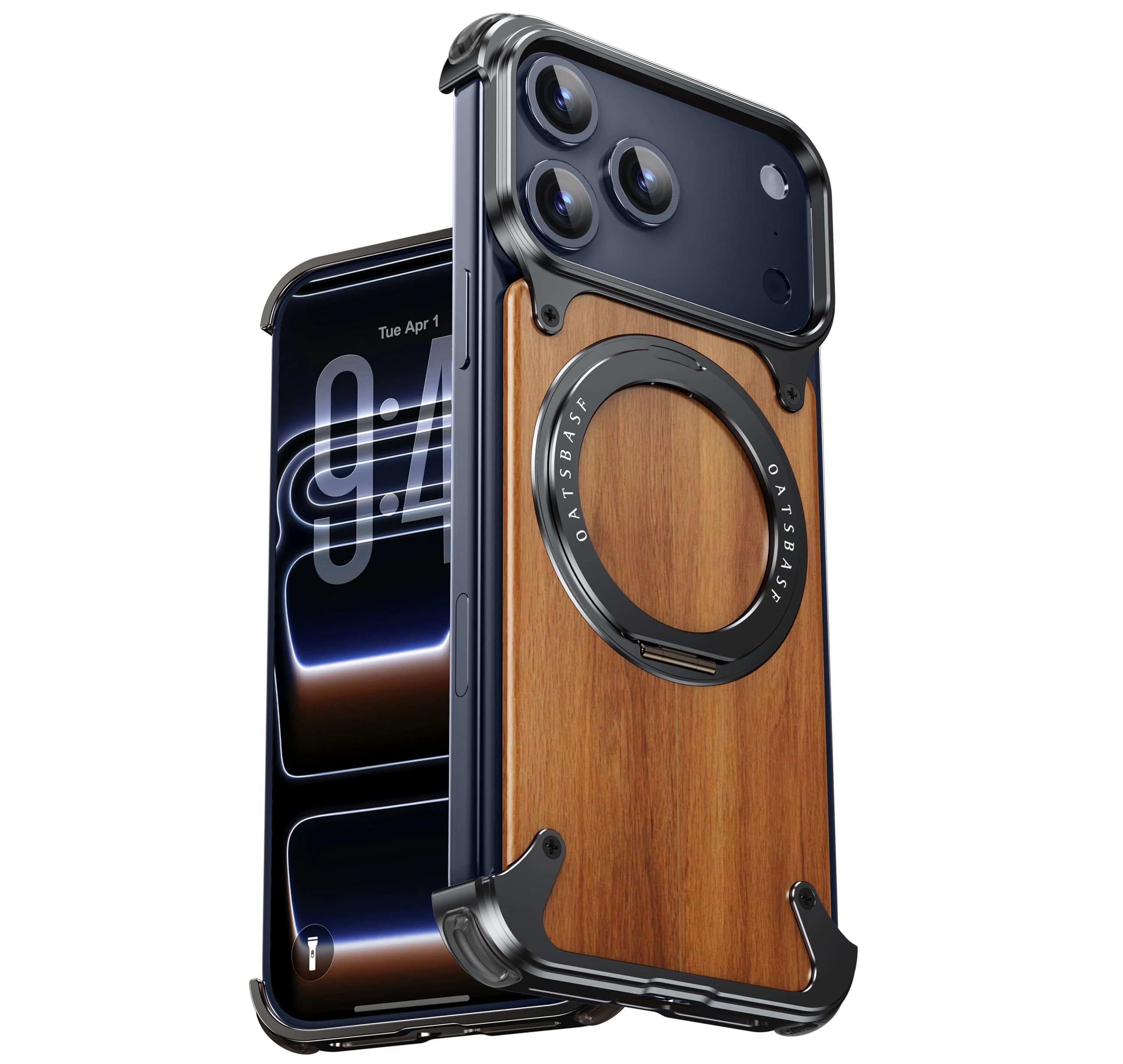 オブジェクト iPhoe17pro ケース Amazon.com: OATSBASF Magnetic Frameless Metal & Wood Case for