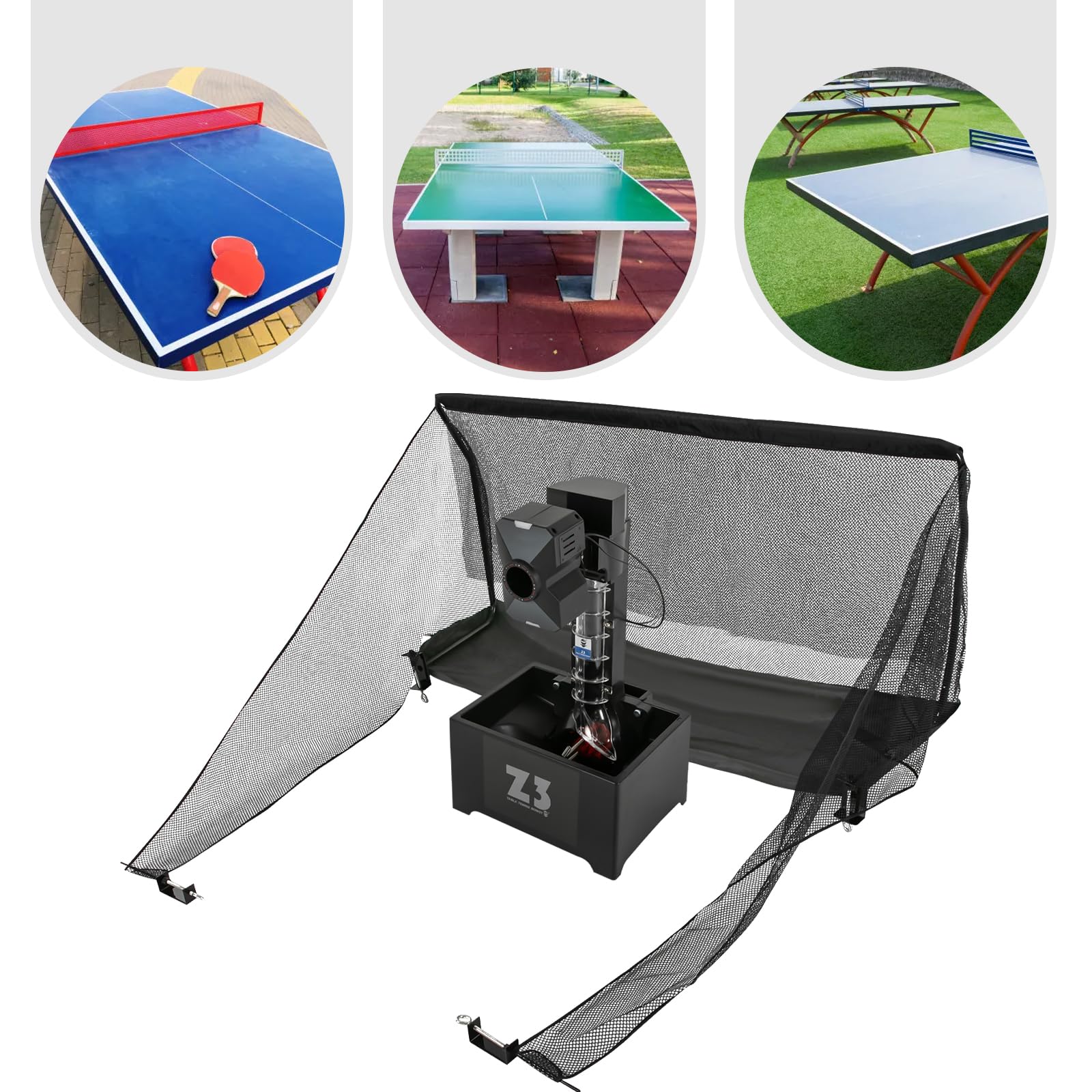 Profi Tischtennis-Trainer-Roboter: Automatischer Pong-Maschinenwerfer mit Netz, 100 Bälle, 2.74*1.52m/9*5ft, Schwarz