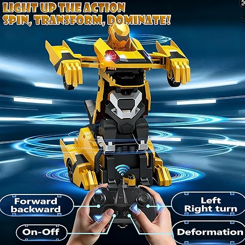 Miniatura 3 de Juguetes para niños, auto de control remoto de 2.4 GHz, robot transformador con luz intermitente, rotación de 360, un botón, deformación, regalo