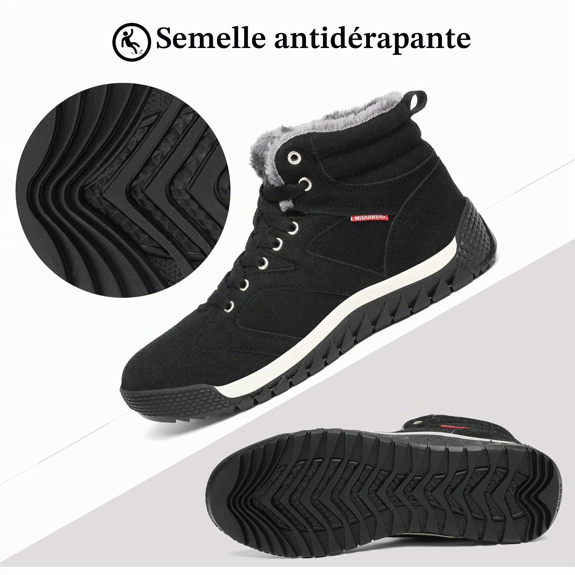 Mishansha Bottes de Hiver Homme Femme Chaud Antidérapant Chaussures de Neige Taille 36-48 EU