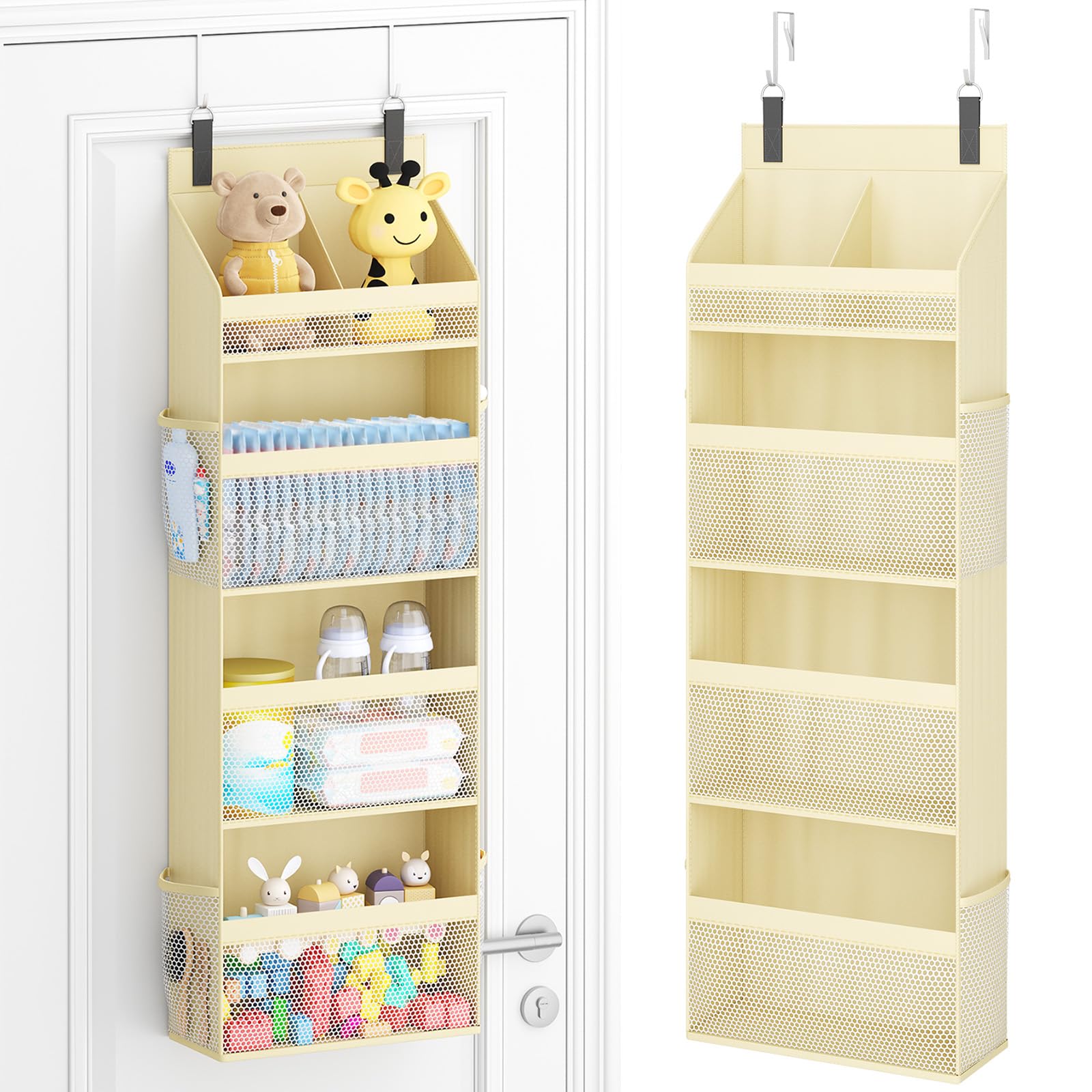 Lifewit Over the Door Storage, 35 * 14 * 108.5cm Hanging Organiser Shelves with Clear Pockets, Stuffed Animal Storage for Newborn, Nursery, Babies Essentials in Dorm, Pantry, Bedroom, Closet, Beige