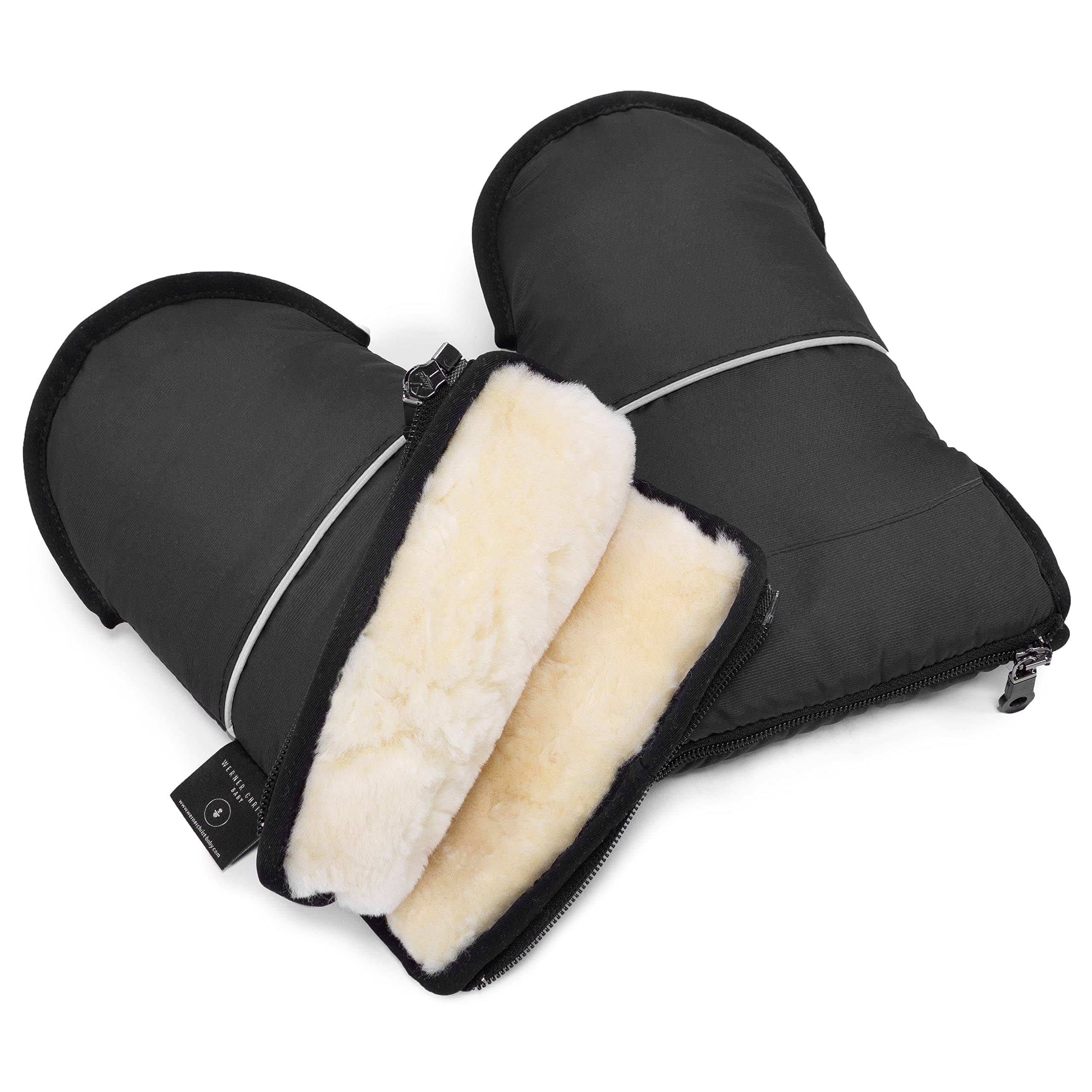 Warner Christ Baby - Calentador de manos de piel de cordero – Los guantes GLOVY son el manguito ideal para cochecito de bebé de piel médica, cálido universal e impermeable, en gris oscuro