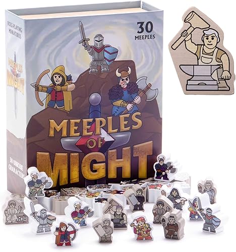 Stratagem Meeples of Might & Menace - Paquete de 60 miniaturas de madera de 0.630 in de fantasía, juego de rol de mesa  Juego completo