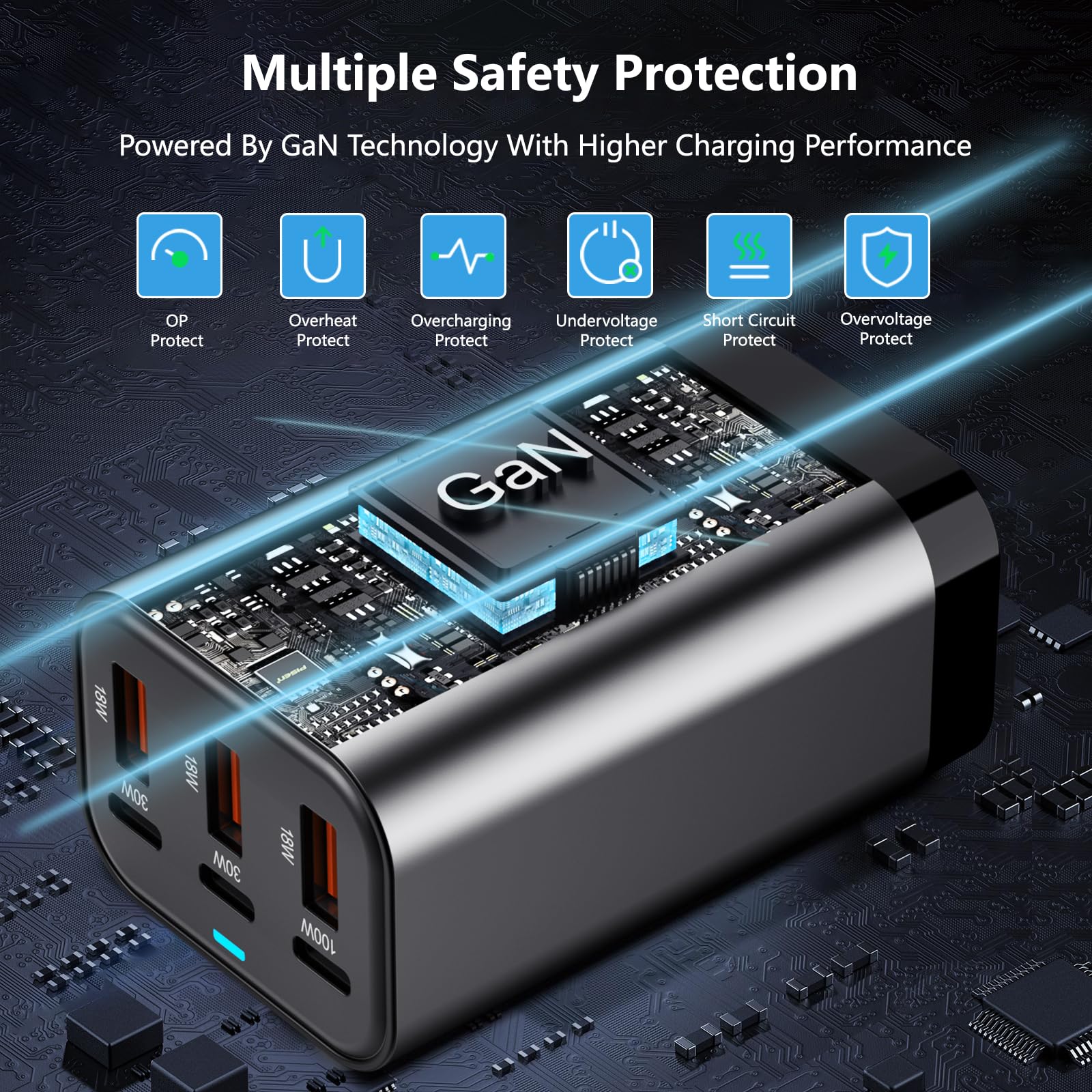 USB C Charger Block 200W GaN PPS PD 100W Fast Charging Station Hub for Laptop iPad iPhone MacBook Galaxy Android