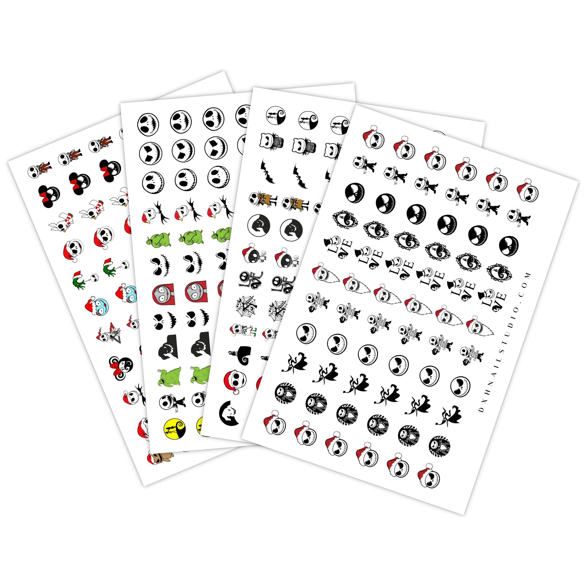 Jack Skellingtons Nightmare Before Christmas Nail Decals 4 Sheet Set Salon Quality Water Transfer Nail Art