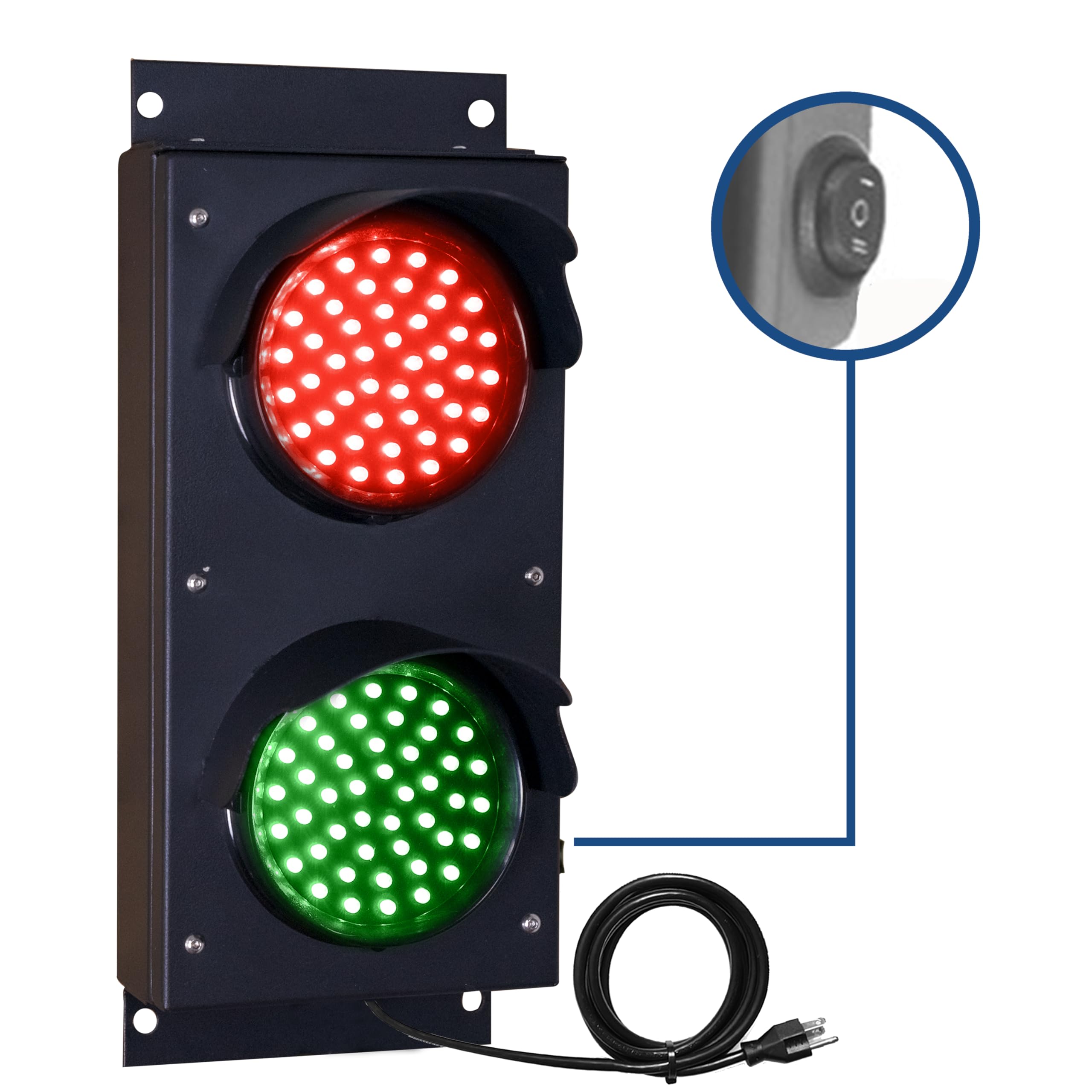 Signaworks LED 2 Light Red/Green LED Loading Dock Bay Traffic Light 4 inch Diameter Lens, 110VAC, Mounting Brackets, Industrial Signal Stop Go Light, Power Cord, Red/Off/Green Switch, Plug & Play