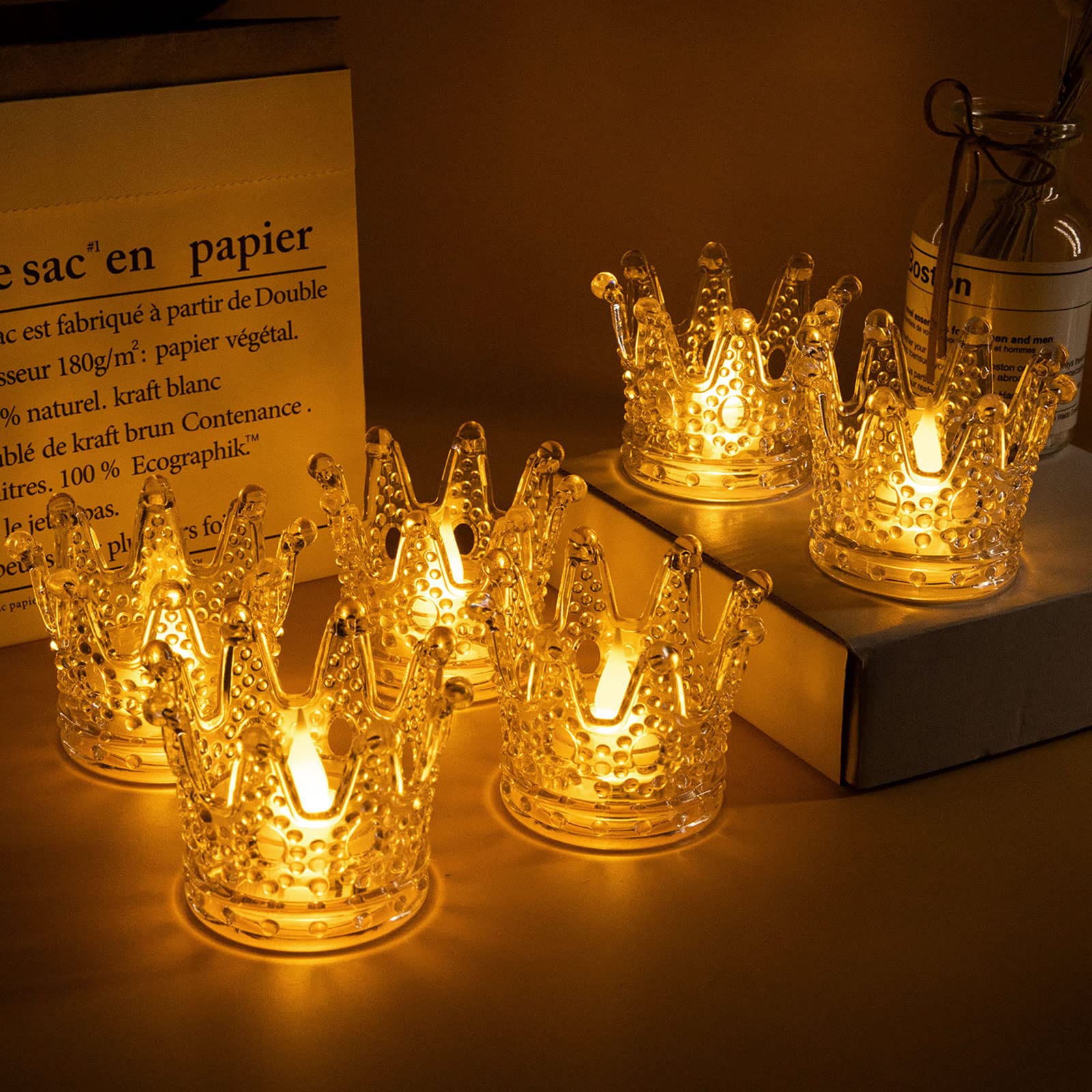 ENUOLI Crown Night Light,6 Pack Crown Lamps Flameless Crown Lights Candles Battery Operated Candles Warm White Crown Light Creative Atmosphere Lamp for Wedding Valentine's Day Halloween Christmas