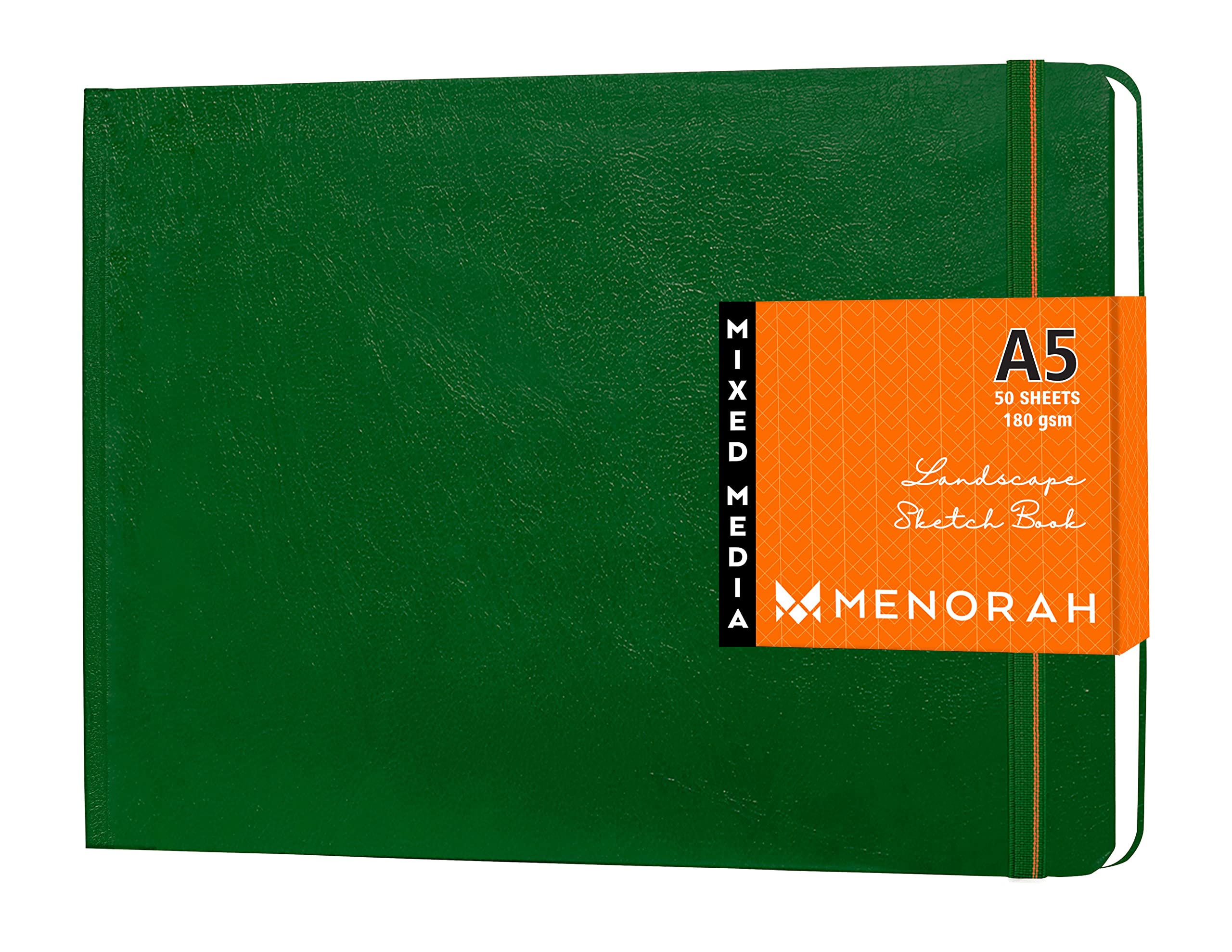MENORAH - A5 - Sketch Book for Artist - 180 GSM (100 Pages / 50 Sheets) - Artist Drawing Book - (14.8cm x 21.0cm) - Hard Case Bound - Completely Handmade - Landscape (Green)