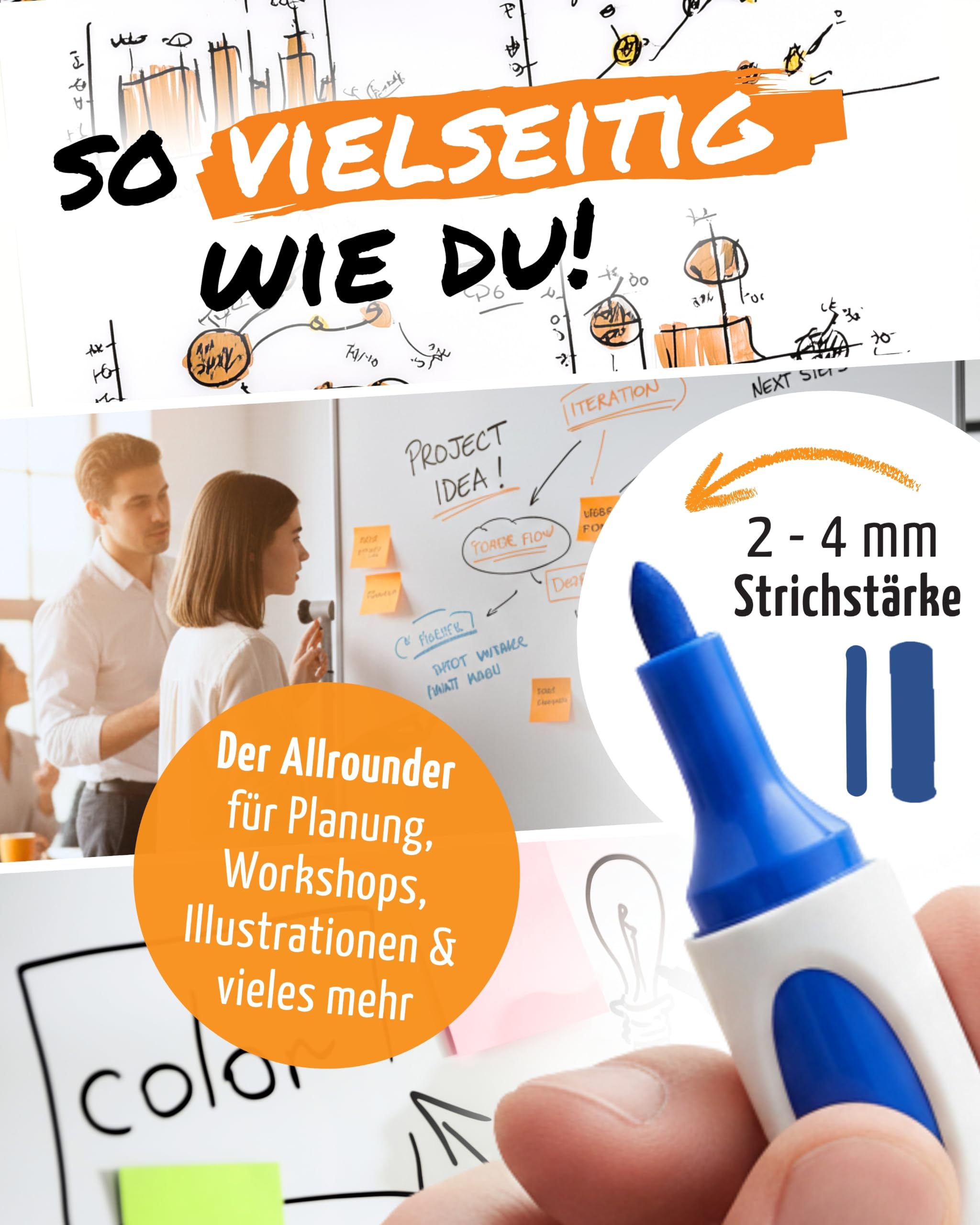 Neuland No.One® R Whiteboard 10er-Set Basic Tones 9W I Marker mit Rundspitze 2-4 mm I Farbset mit 4x Schwarz 2x Rot 2x Blau 2x Grün I Wiederbefüllbare Boardmarker für Whiteboards I trocken abwischbar