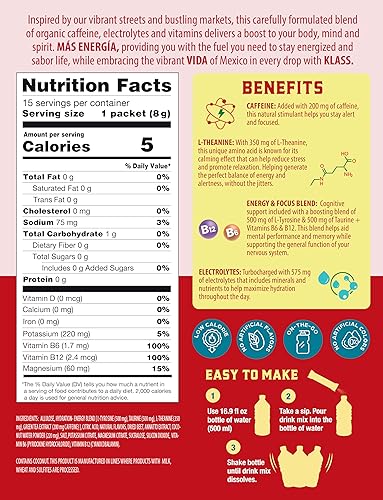 Miniatura 2 de Hydration + Energy - Mezcla de bebida de electrolitos  Sabor Hibiscus Agua Fresca  Polvo sin azúcar con cafeína, L-teanina, agua de coco y minerales