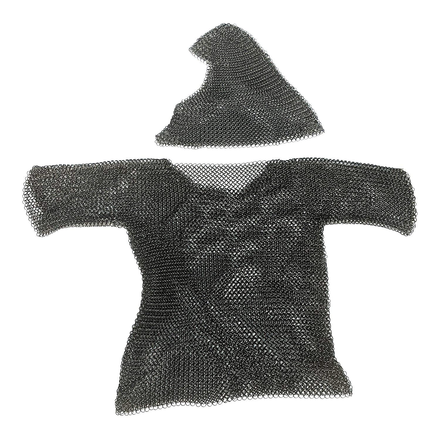 Mythrojan Half Sleeves Chainmail Shirt with Coif Medieval Knight Armor Costume