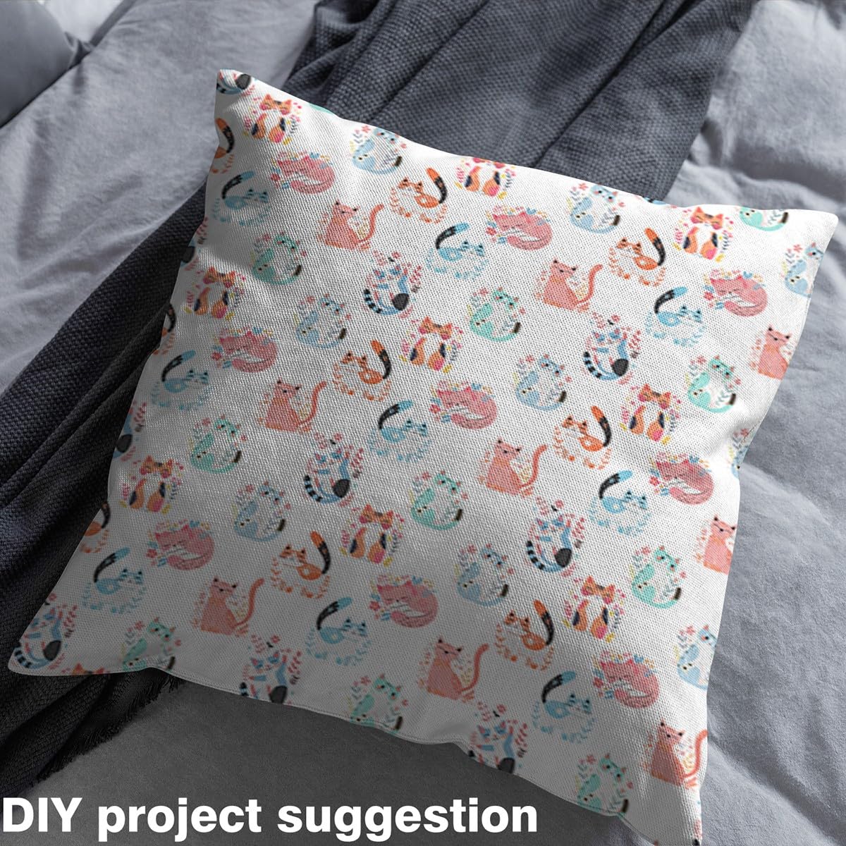Loussiesd Cartoon Katzen Stoff 276x150cm Kinder Stoff Meterware Niedliche Katzen Tiere Patchwork Stoffe Haustiere Katze Drucke Stoffpaket für Handgemachten Quilten Blau Dekostoff Menschen mit Katzen