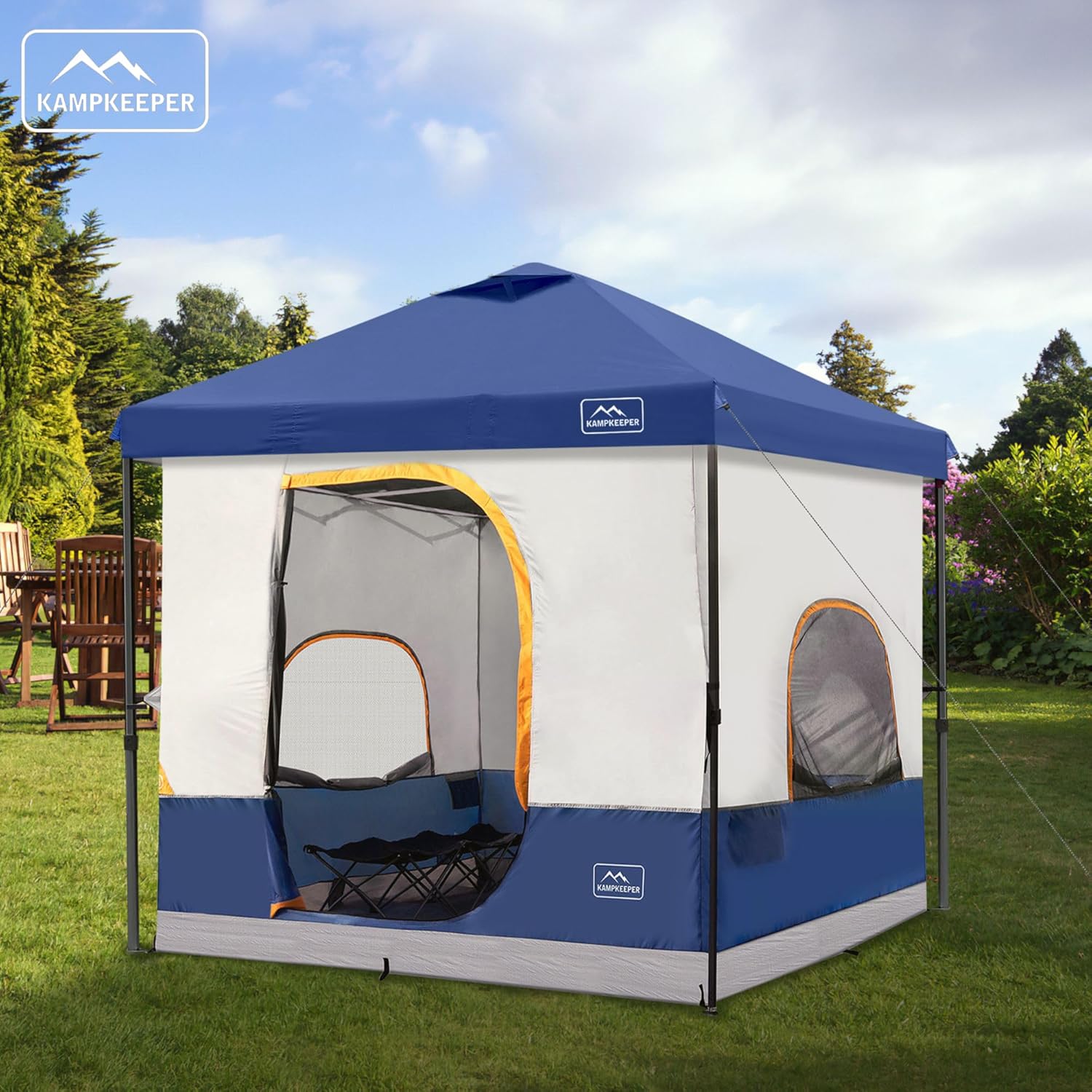 KAMPKEEPER 6 Person Camping Tent, 10x10 Pop Up Canopy Tent with Camping Inner Tent, Converts 10'x10' Straight Leg Canopy into Camping Tent–Fully Vented Roof(Canopy & Frame Included)