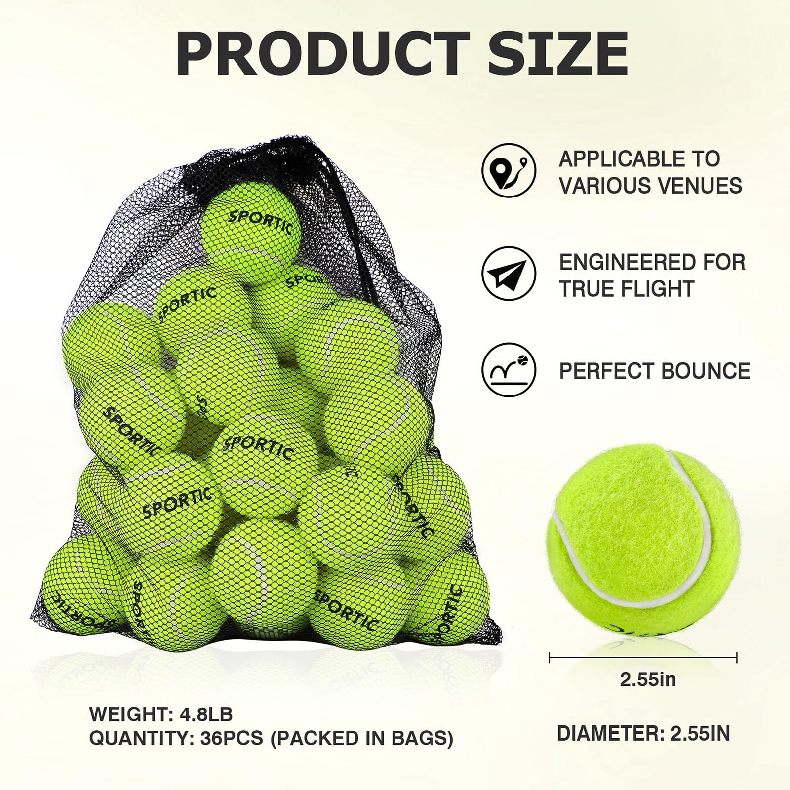SPORTIC Pelotas de tenis, pelotas de tenis de práctica de alto rebote con bolsa de malla para un fácil transporte, pelotas de juego para perros y mascotas, pelota de tenis presurizada de fieltro