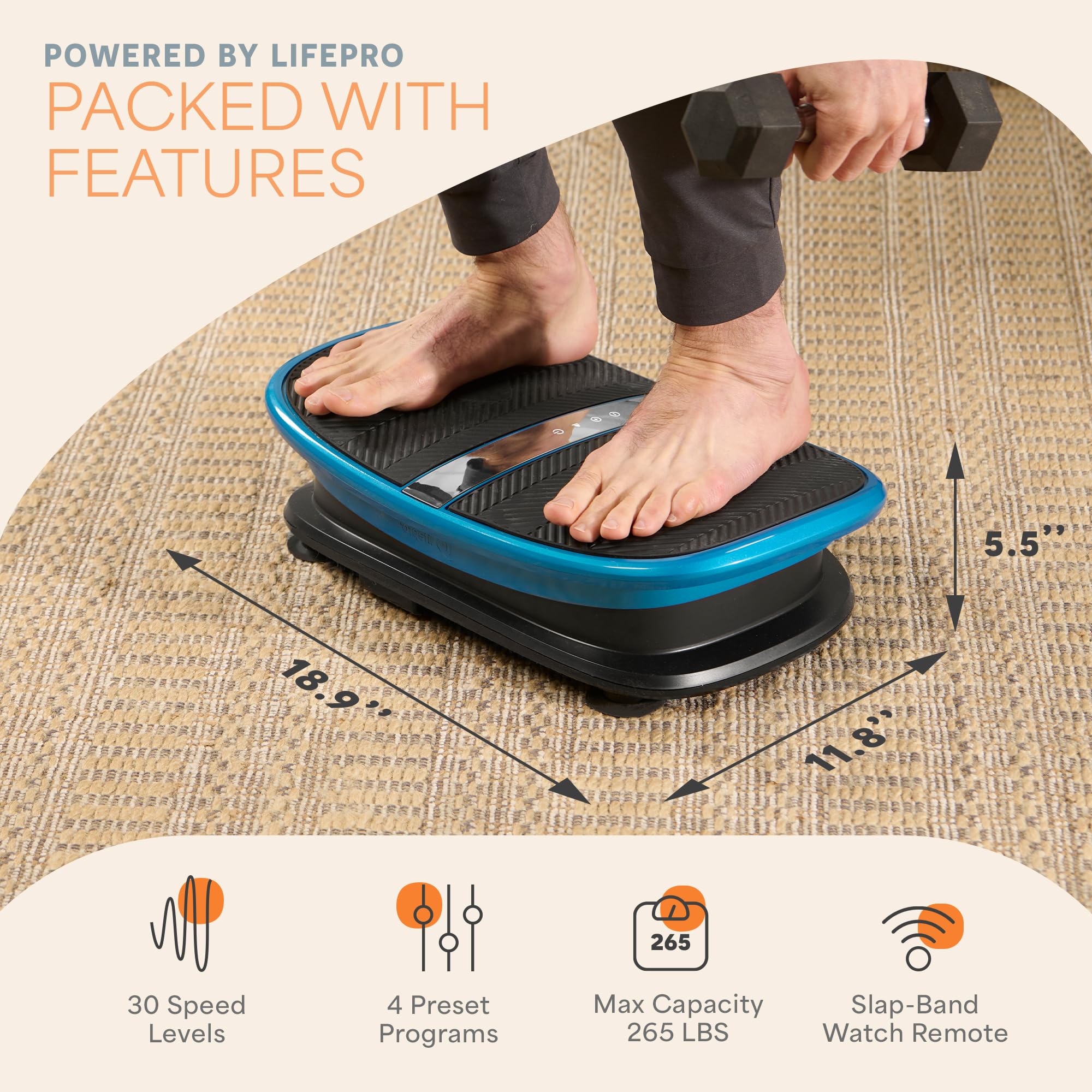 Lifepro - Placa vibratoria de Movimiento Vertical con Control de Voz para Drenaje linfático con Terapia de Calor - Plataforma Vibrante Curvada para relajación y recuperación Muscular