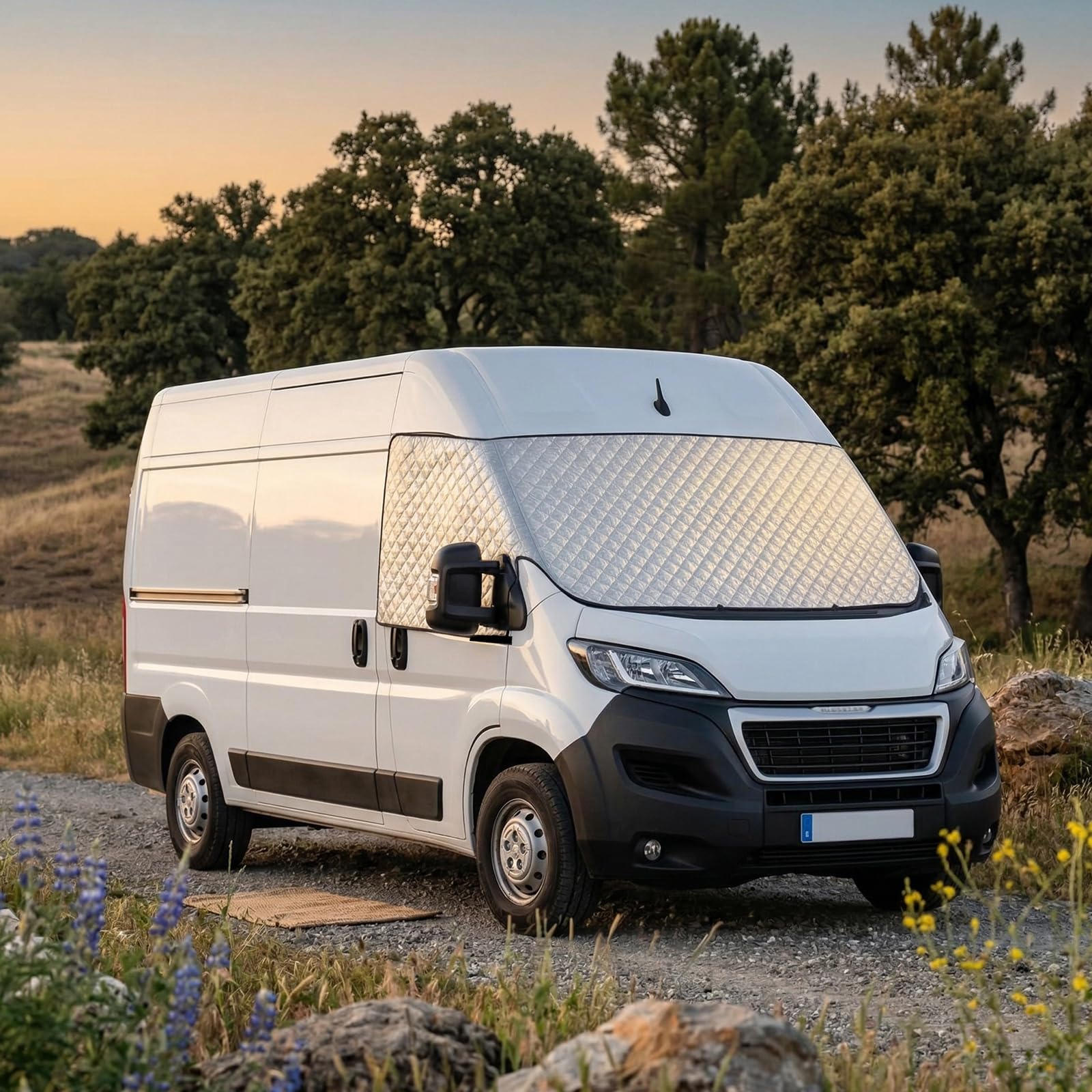 Windschutzscheiben Abdeckung Kompatibel mit FIAT Ducato, Peugeot Boxer, Citroen Relay X250/X290 (2006-2024), Frontscheiben Sonnenschutz mit Aufbewahrungstasche, Wasserdicht Anti-UV Frostschutz