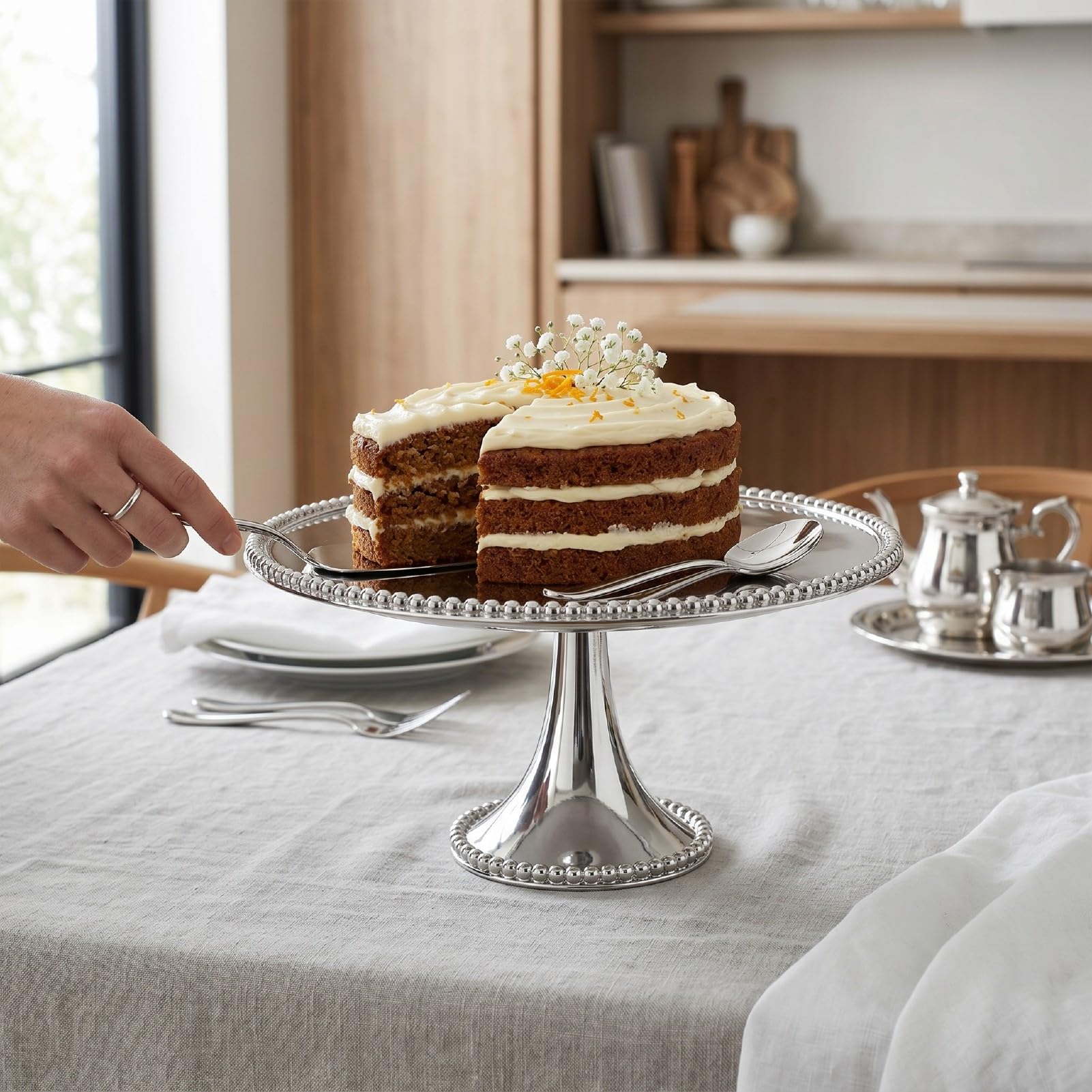 Soporte para Tartas, Bandeja para Postres con Pie de Acero