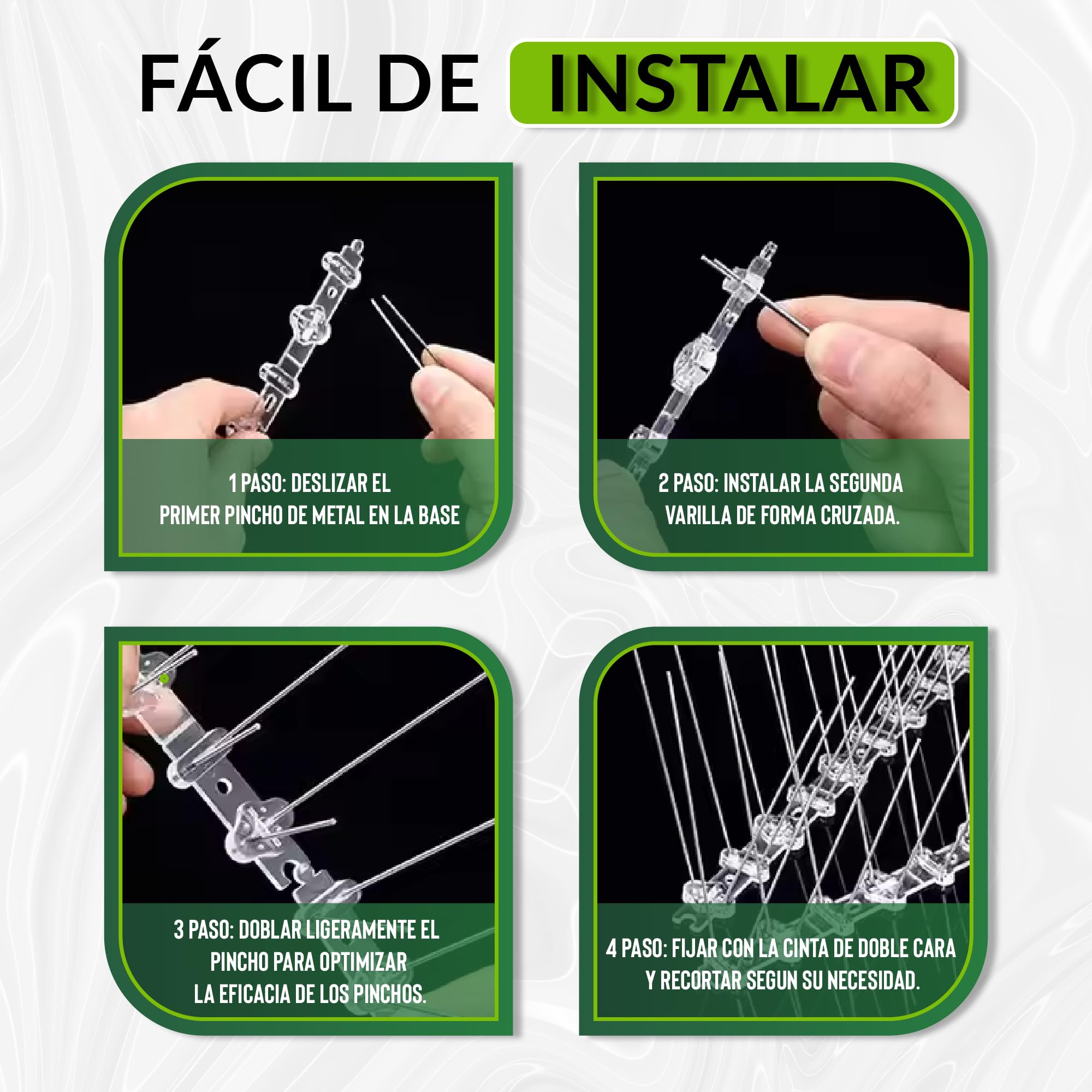 Dissuasores de Palomas - 3 Metros - Pinchos en Acero Inoxidable - 3M Cinta Adhesiva Incluida - 20 Unidades - Anti Palomas para Balcón, Tejado, Valla