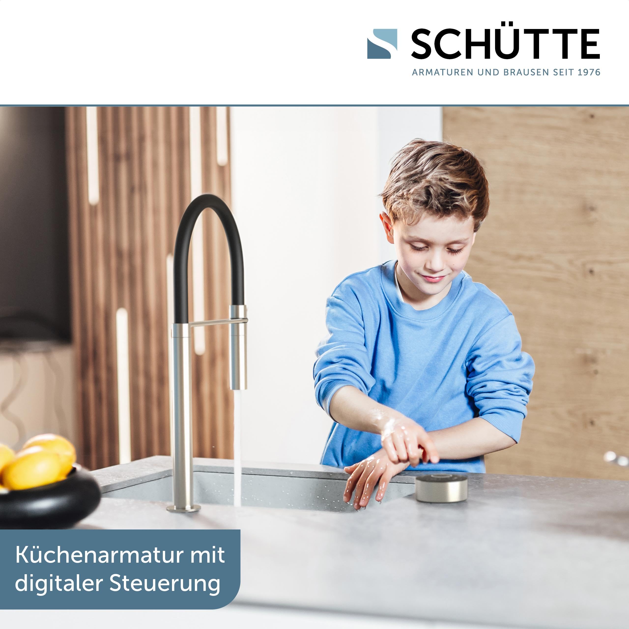 SCHÜTTE Aquadot, rubinetto digitale per lavello con controllo intelligente, rubinetto moderno da cucina con tubo soft touch, effetto acciaio inox/nero