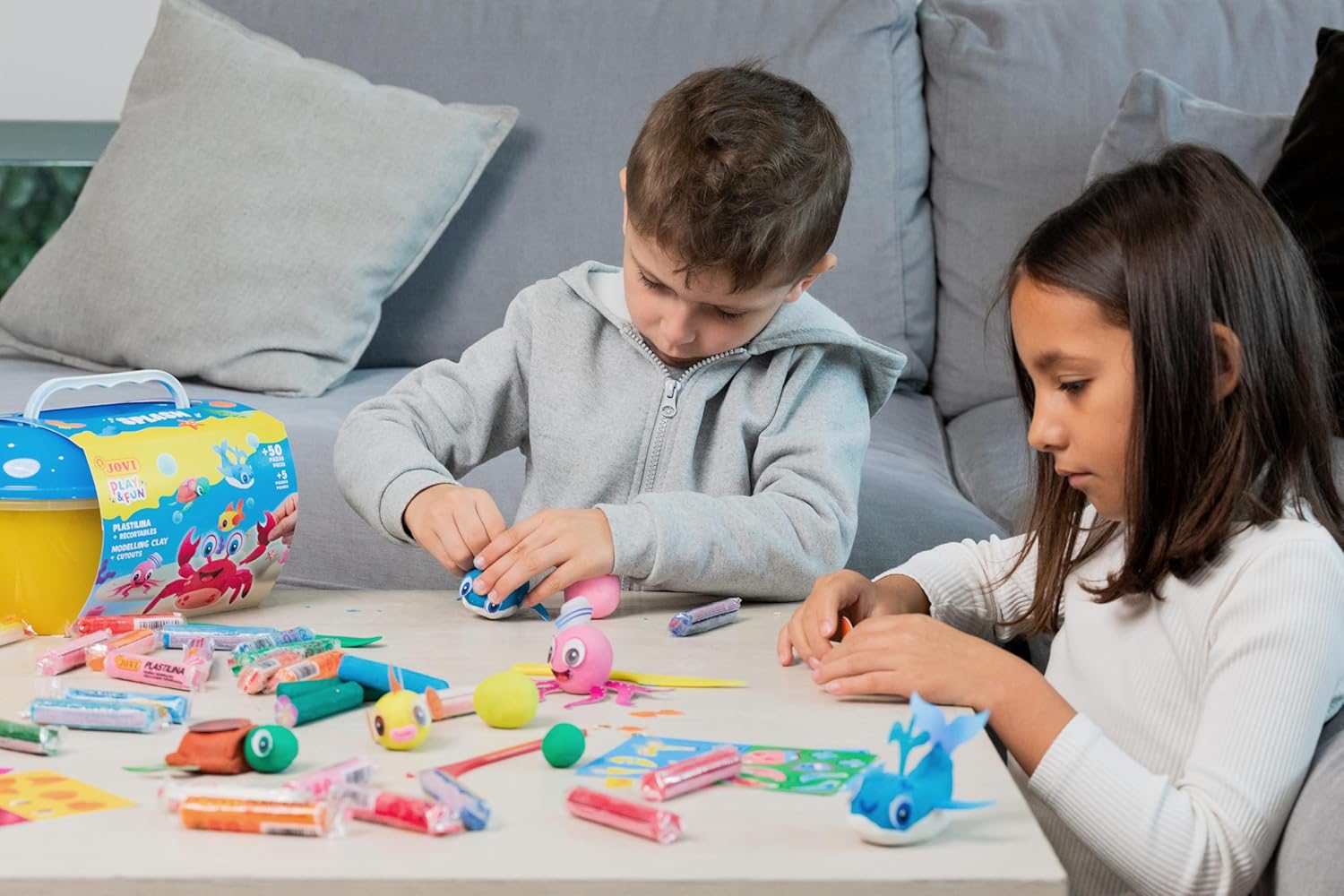 Jovi - Play&Fun Splash, Character Clay kit for Children, Includes Cutouts, 24 Non-Drying Clay Sticks and Tools to Create Aquatic Animals, DIY Art for Kids