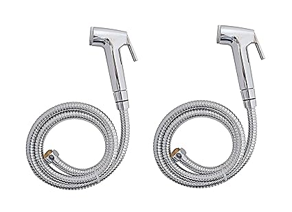 ALTURAS (ABS) Conti Health Faucet 1-Meter Stainless Steel Chrome Finish Rubber Hose Pipe Wall Hook (Set of-2)
