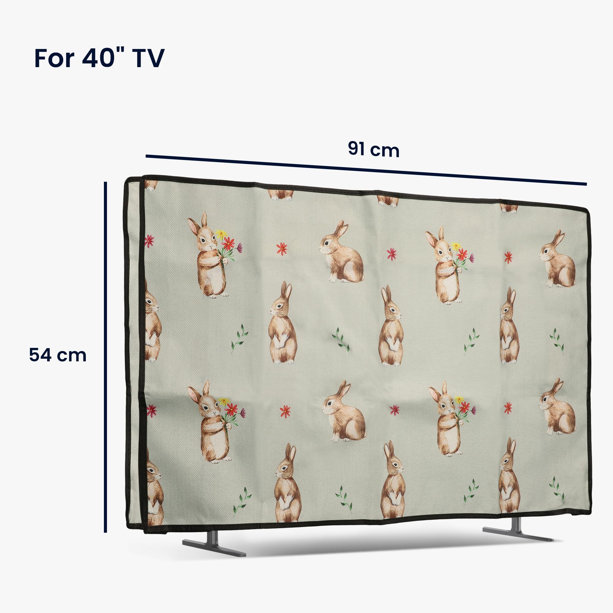 kwmobile Custodia per Schermo TV 40" - Copri Schermo Antipolvere in Lino - Conigli e Fiori