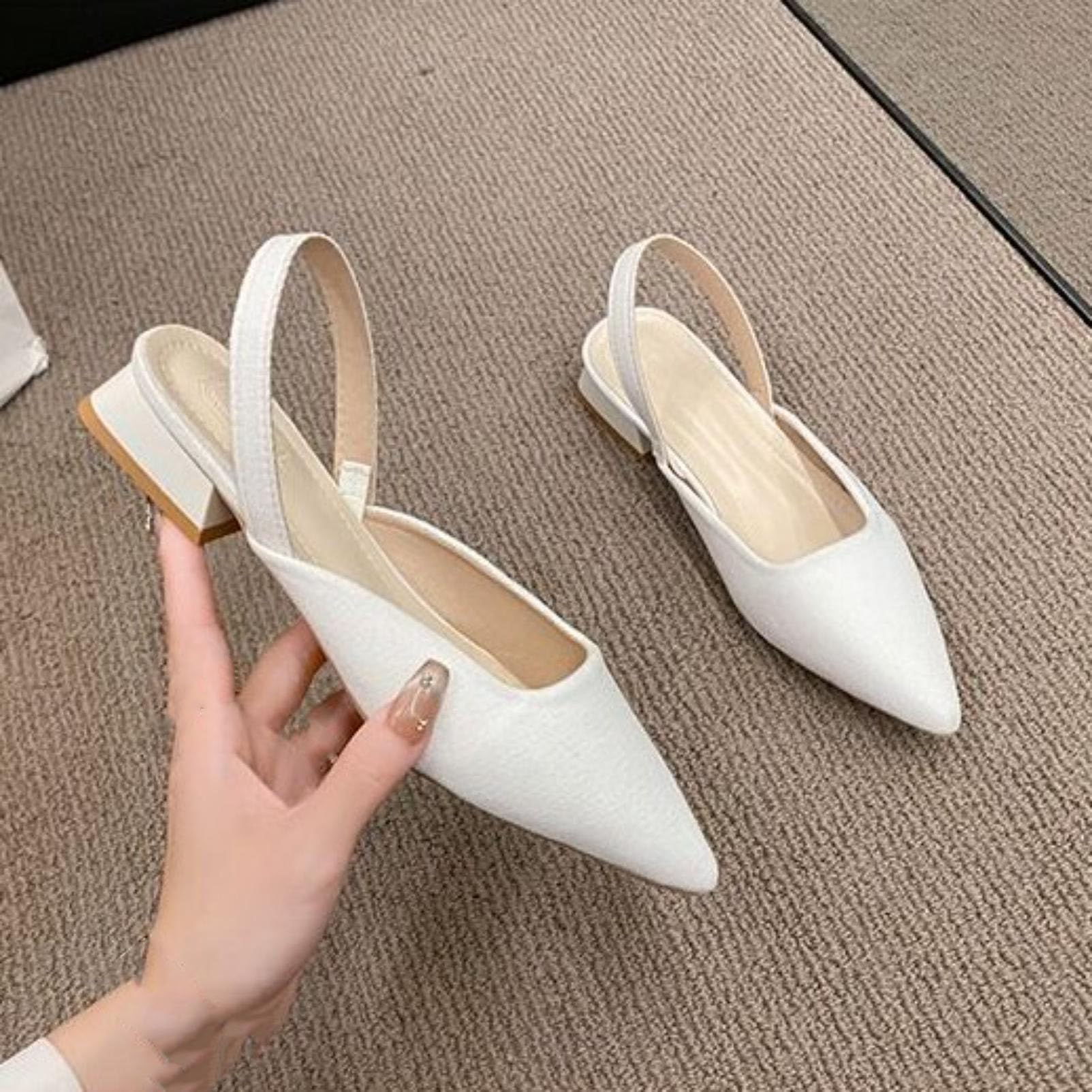 Generisch Scarpe Donna Slingback Basse Punta Décolleté Beige Eleganti