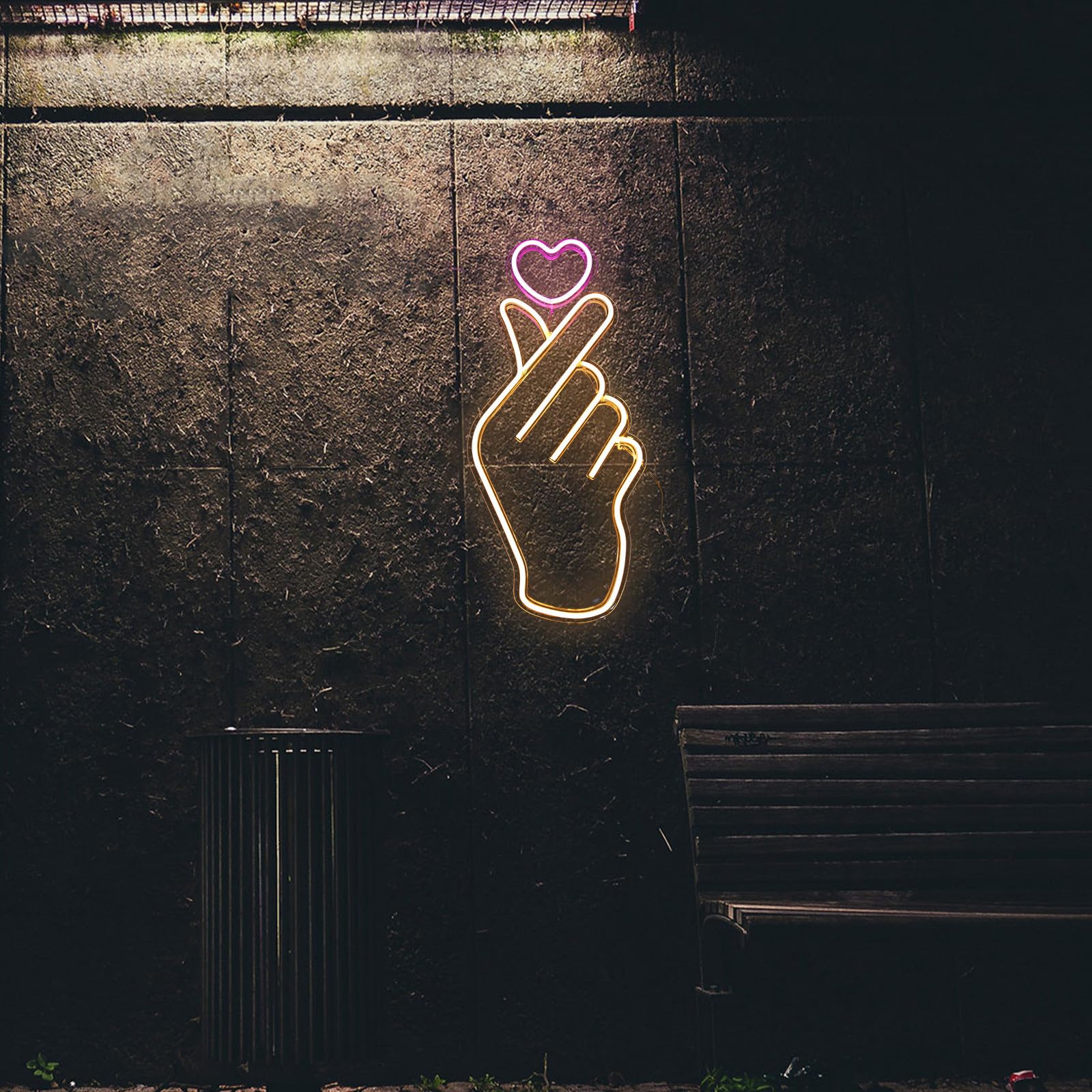 OSALADI Enseigne Néon LED Murale Forme Main Coeur à Suspendre Décoration pour Chambre, Bar et Fête Ambiance Lumineuse Intérieure