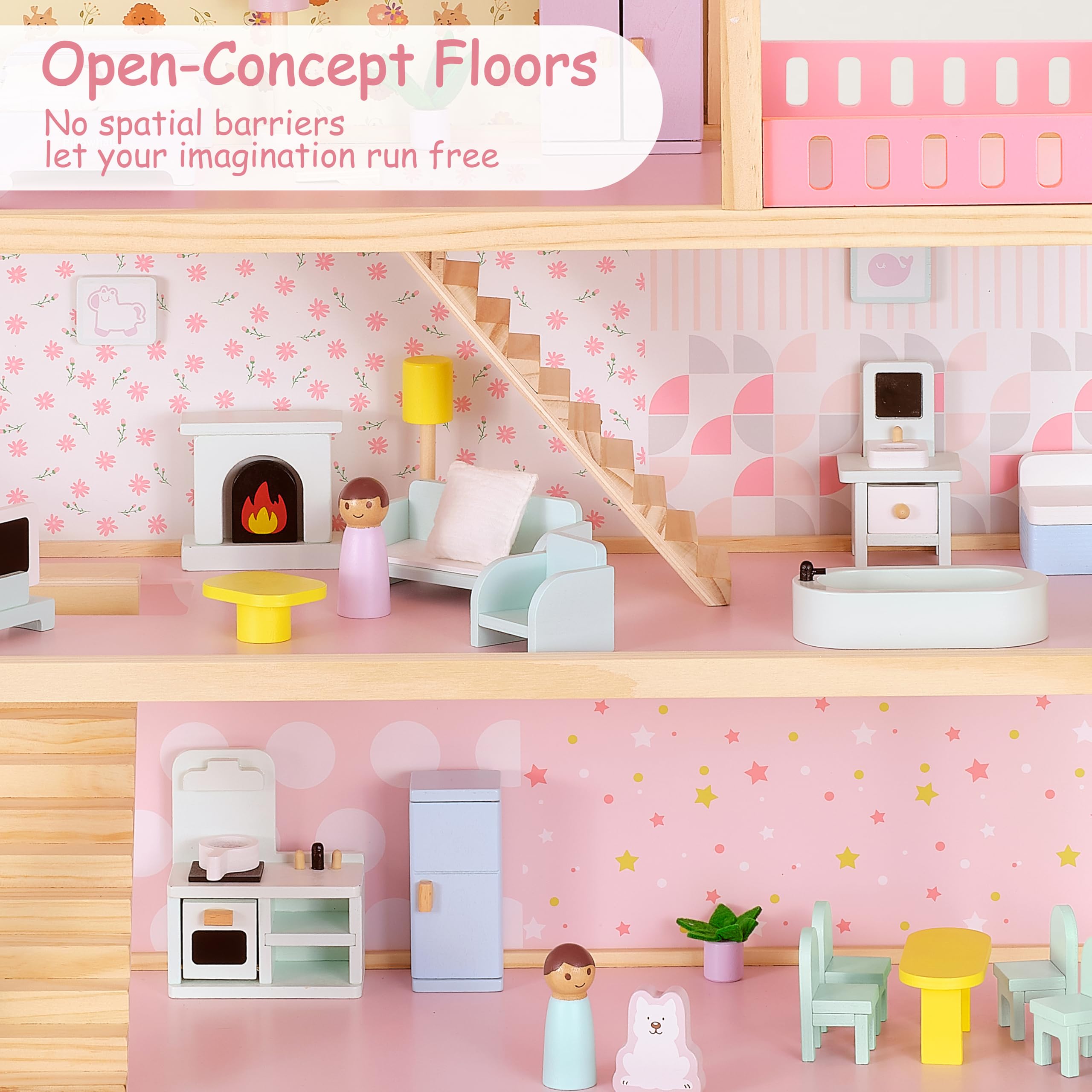Amazon | Pillowhale 大型木製ドールハウス 3階建てのドールハウス 38