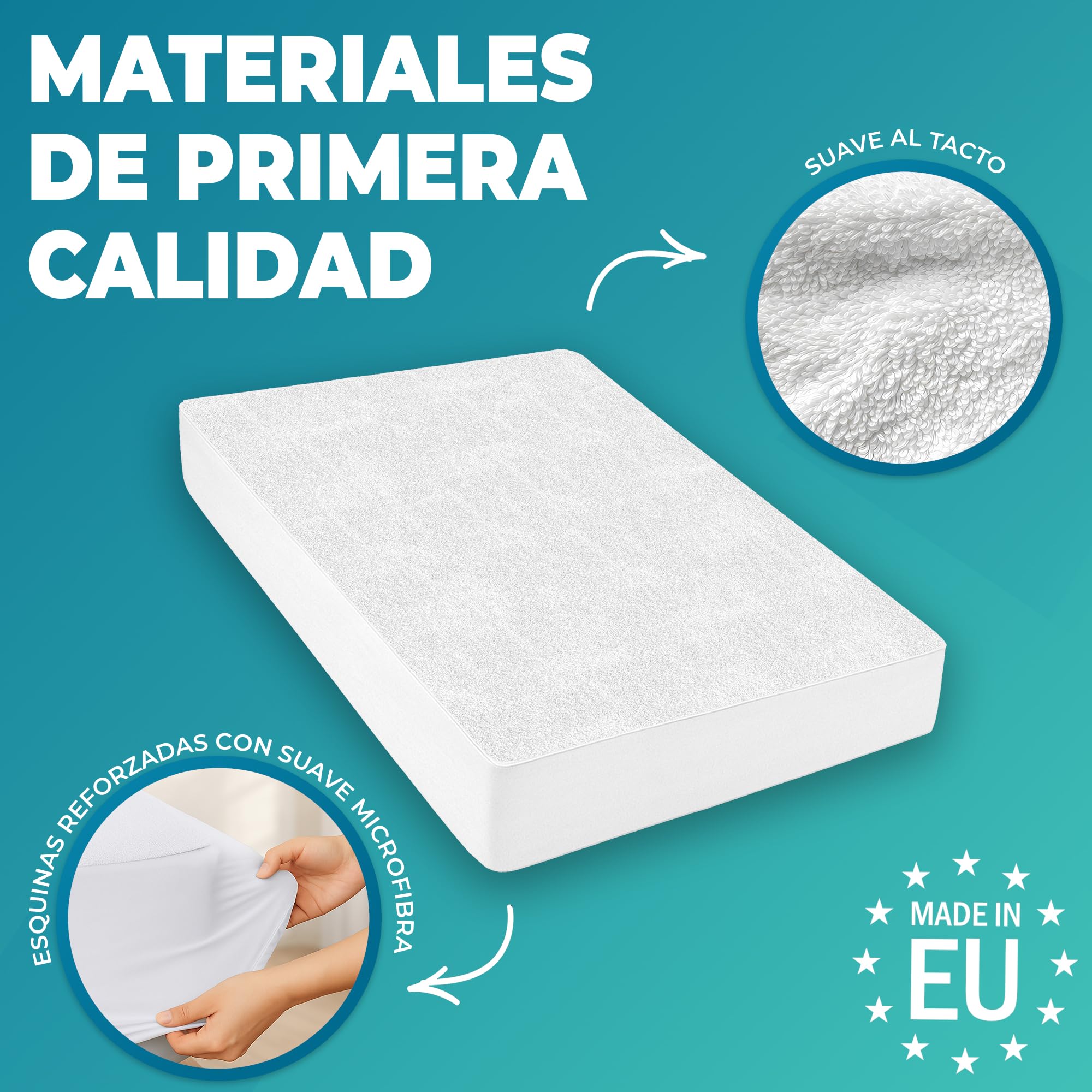 Protector Colchón 90 x 190 cm Funda Colchón Impermeable Sábana Bajera Impermeable de Algodón y Microfibra Cubre Colchón para Cama Transpirable Cover Hipoalergénico Antiácaros Lavable a Máquina - 3