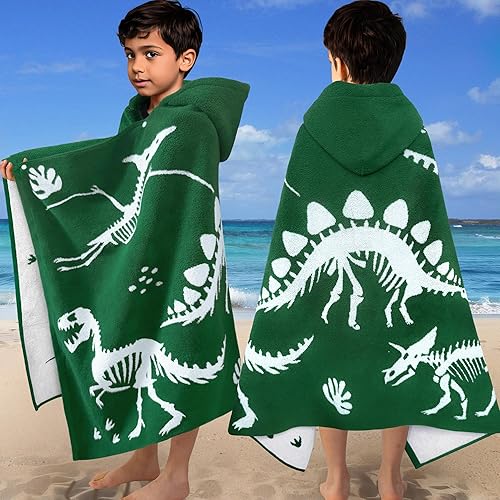 Miniatura 8 de Poncho de toalla de baño con capucha (54 x 30 pulgadas), suave, absorbente, de algodón turco de alta calidad, grueso, con capucha, para niños,